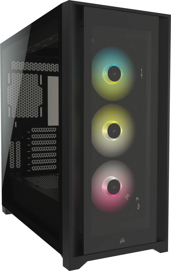 Corsair iCUE 5000X RGB Case ATX Mid-Tower con Vetro Temperato, Quattro Pannelli in Vetro Temperato, Sistema di Gestione dei cavi Corsair RapidRoute, Tre Ventole RGB da 120 mm Incluse, Nero