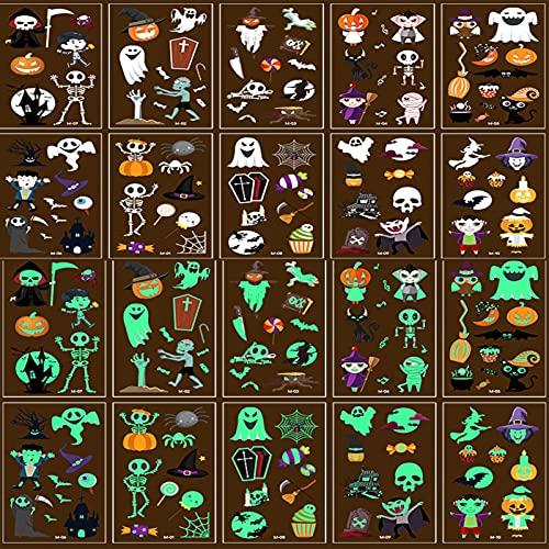 Tatuaggi di Halloween per Bambini - 10 Fogli Luminosi e Impermeabili