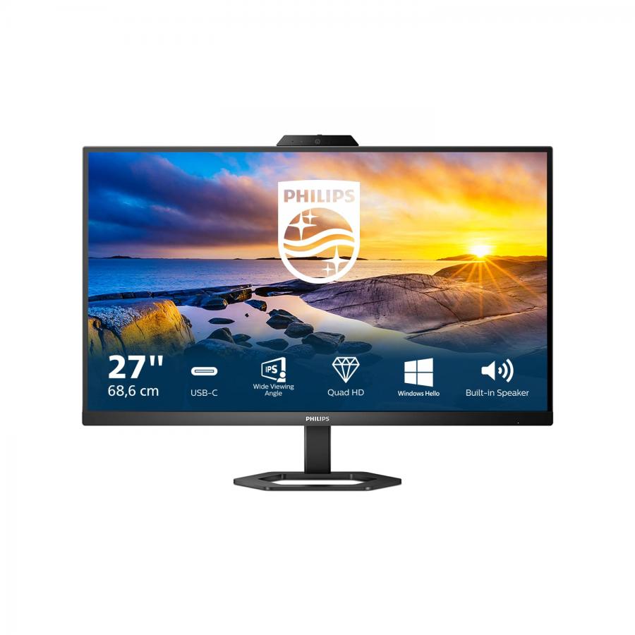 Philips 27E1N5600HE - Monitor QHD USB-C da 27 pollici, webcam, regolabile in altezza, altoparlante (2560 x 1440, 75 Hz, HDMI, DisplayPort, USB-C, hub USB), nero