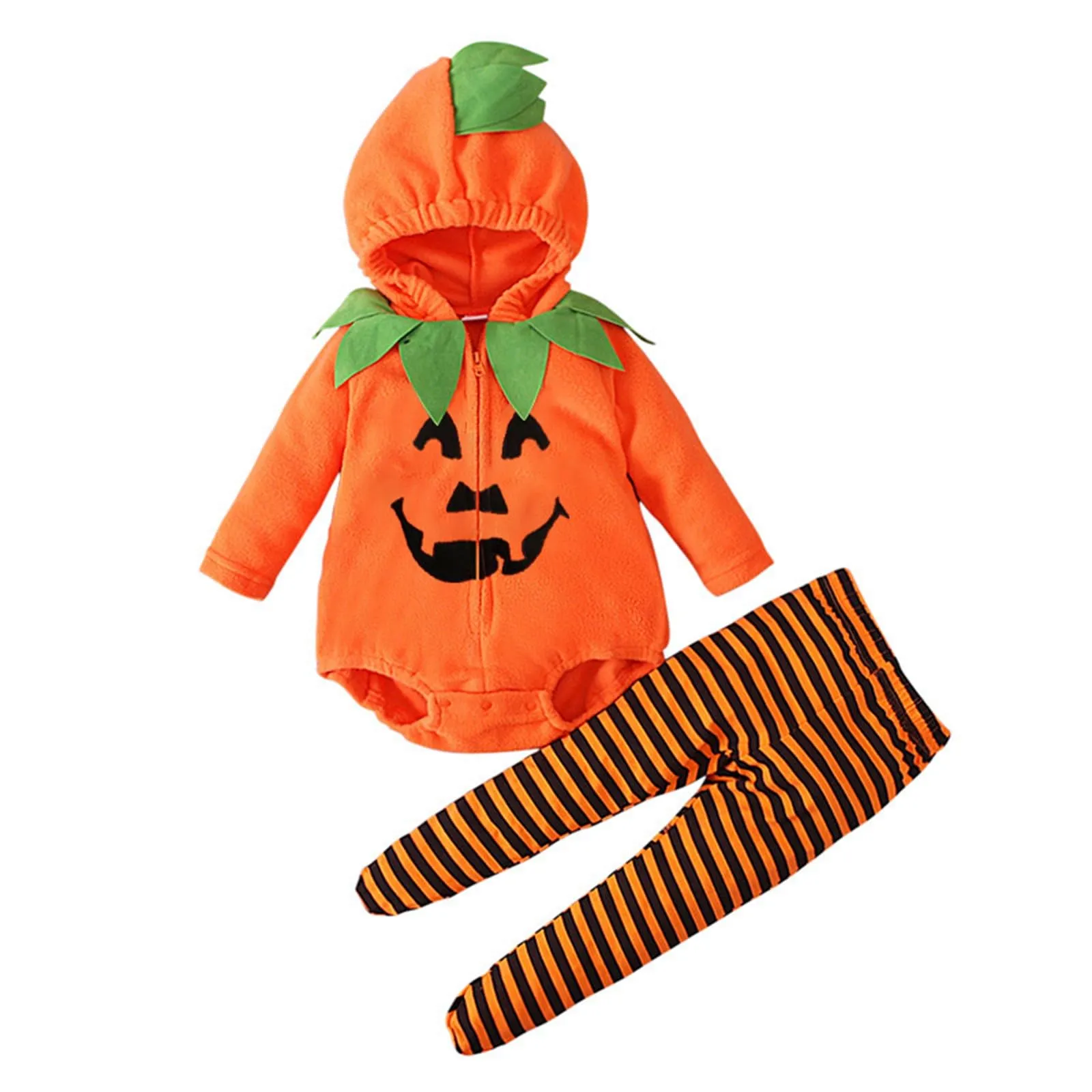 Set Halloween Neonato: Pagliaccetto Zucca, Pantaloni a Righe e Cappuccio