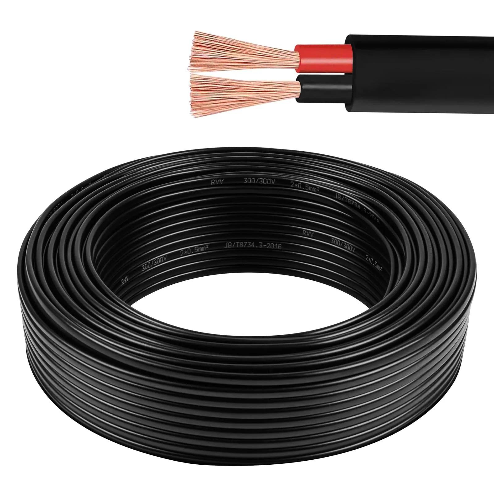 Cavo Piatto Doppio AOHEWEI 2x1.0mm² a 2 Conduttori Rosso/Nero