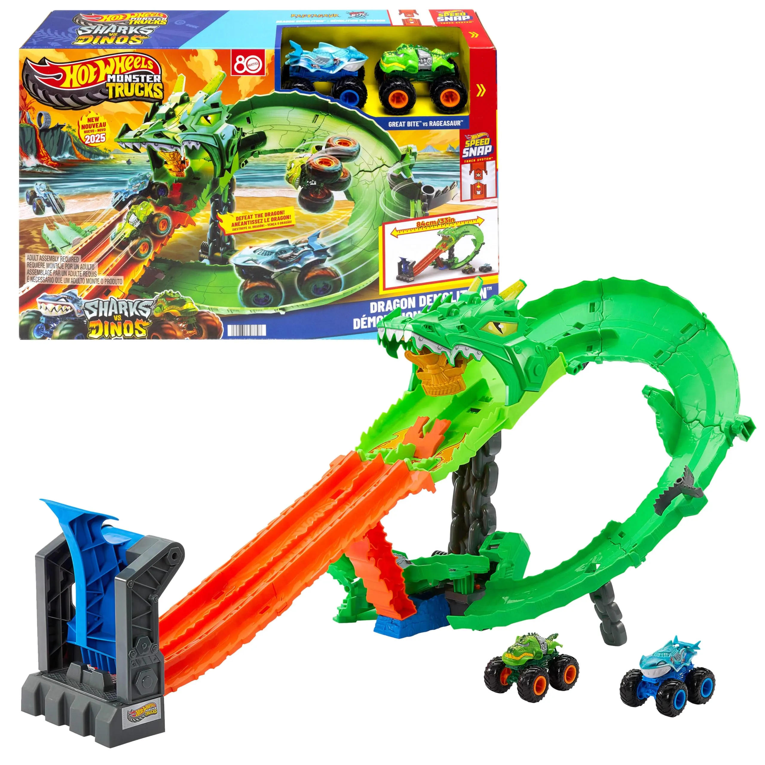 Hot Wheels Monster Trucks - Sharks vs. Dinos Dragon Destruction