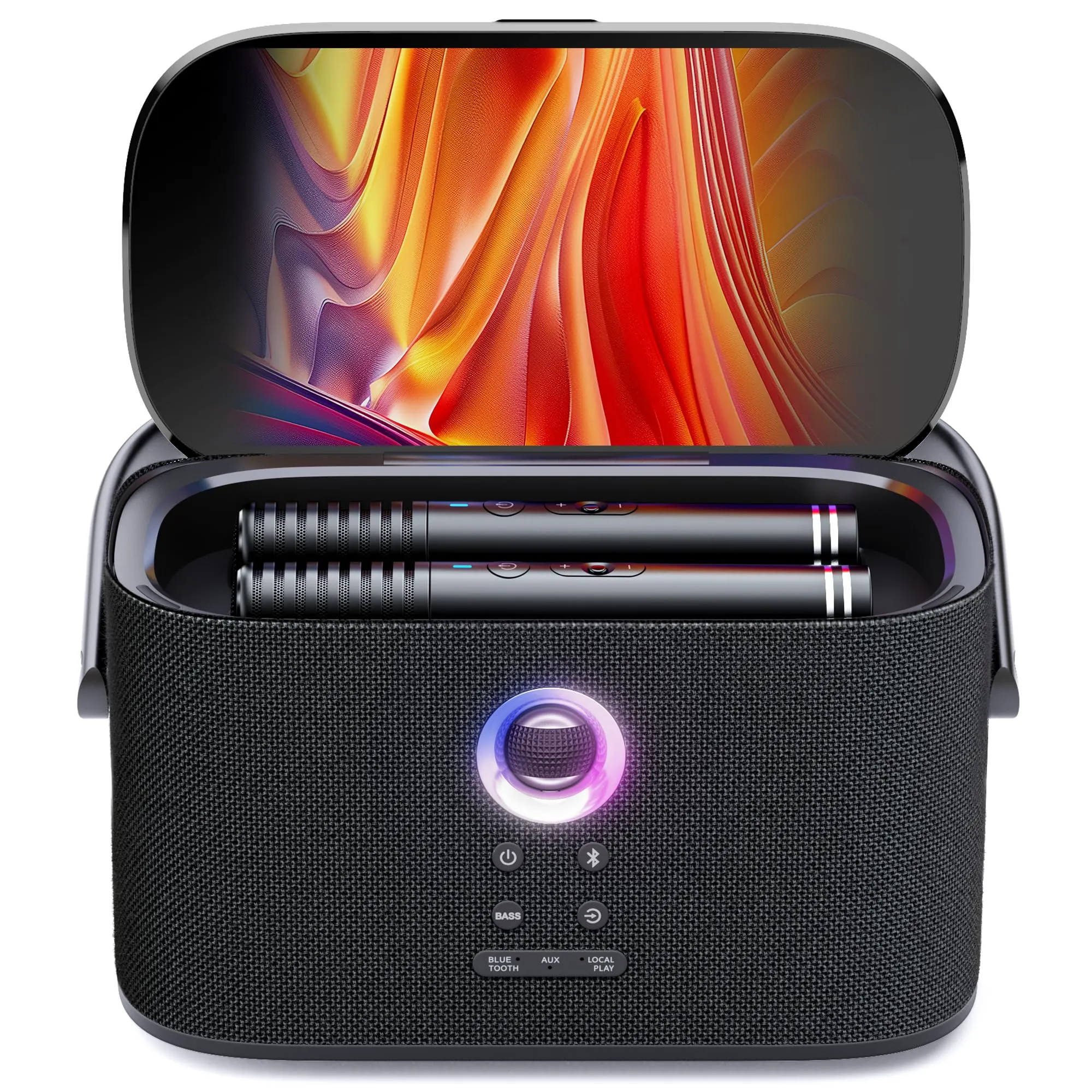Macchina del Karaoke Portatile Ikarao Shell S2 con Schermo, 2 Microfoni Wireless e App Karaoke