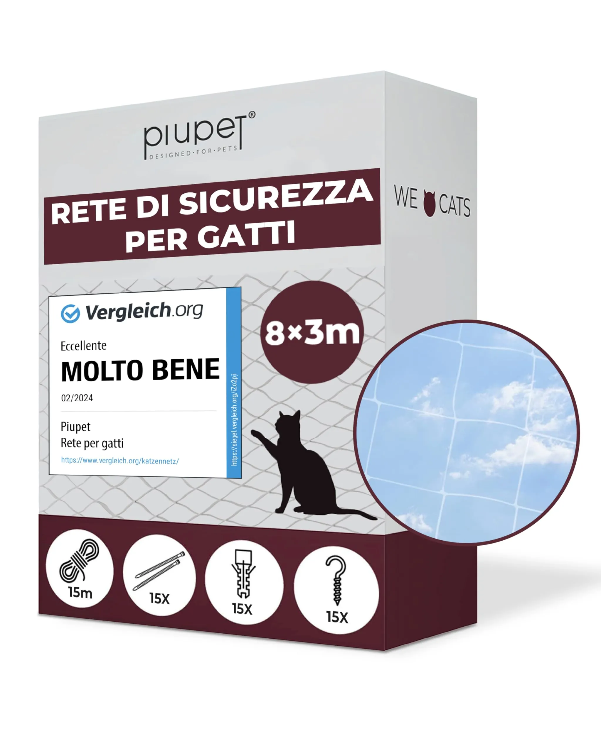 PiuPet® Rete per Gatti Trasparente 8x3m