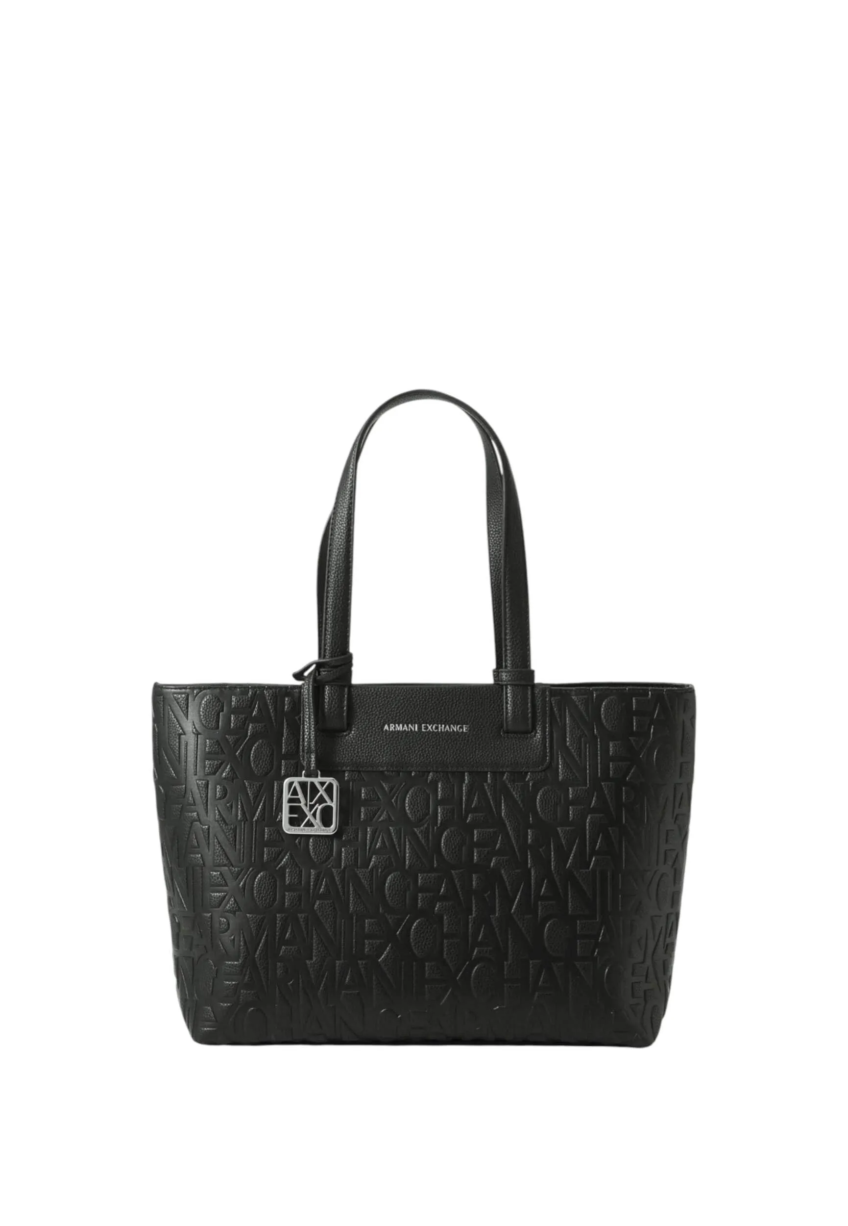 Armani Exchange Liz Patent Embossed Logo Texture Borsa Shopper Nera