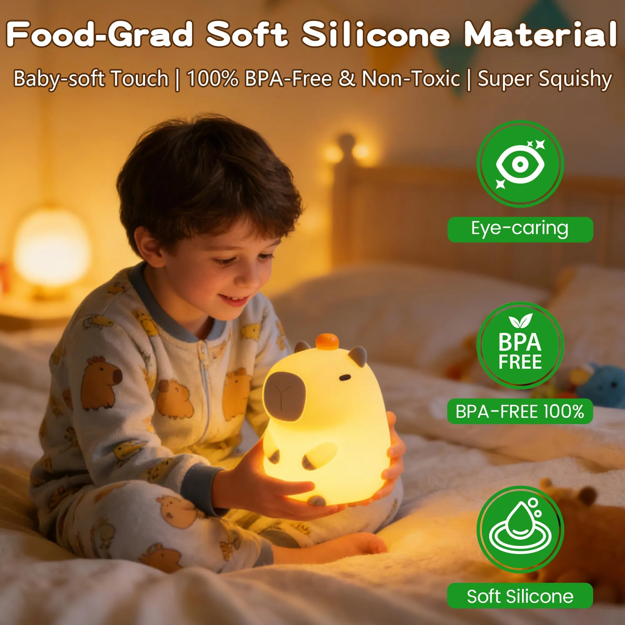 Luce Notturna Capibara Ricaricabile - Lampada Touch Con Timer Per Bambini