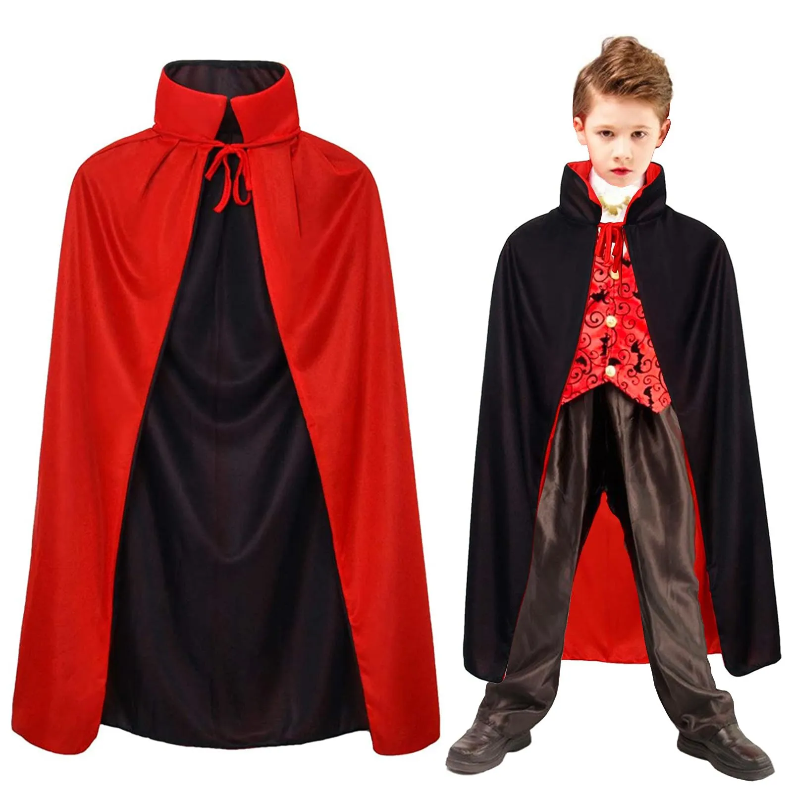 Winwild Mantello da Vampiro con Colletto Reversibile - Nero e Rosso, 120cm