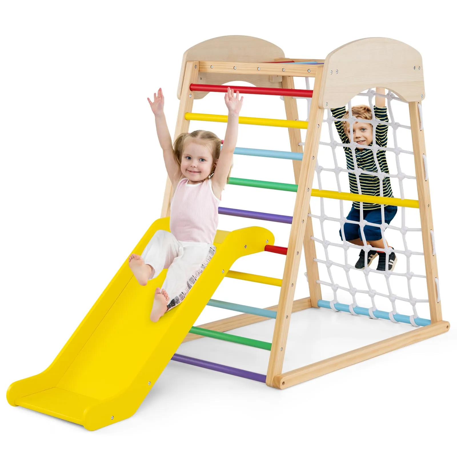 COSTWAY Set Arrampicata 6 in 1 - Parco Giochi Interno in Legno per Bambini