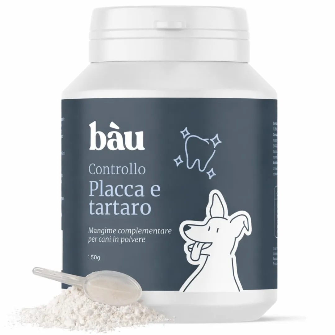Bau Cosmesi Cane Placca e Tartaro, Polvere Denti Cane Appetibile, Integratore Naturale Migliora l'Alito Cane, Rimedio per Puliza Denti Cane, Polvere Denti Cane e Gatto con Alga Ascophyllum (120g)