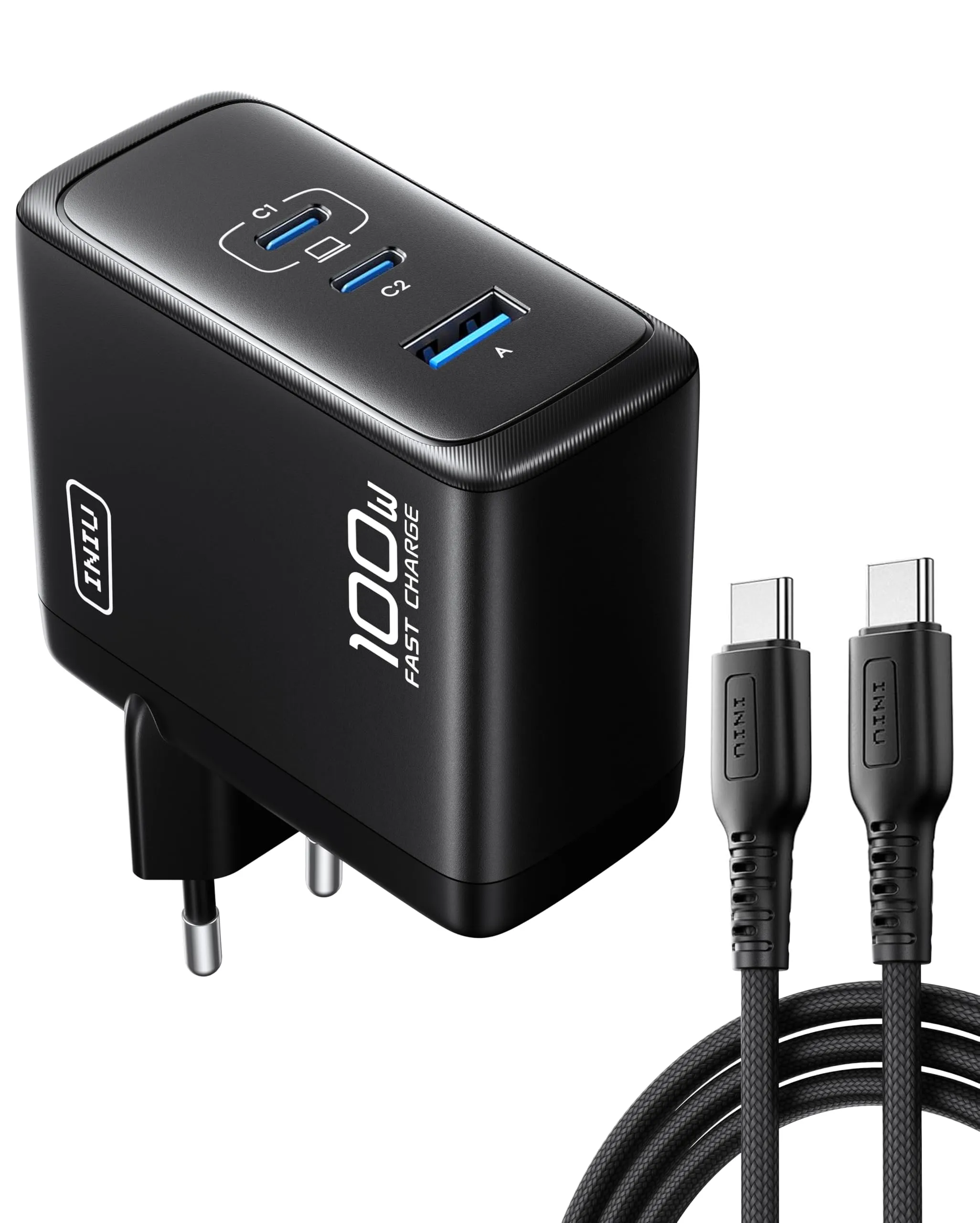 INIU 100W Caricatore USB-C GaN 3 Porte