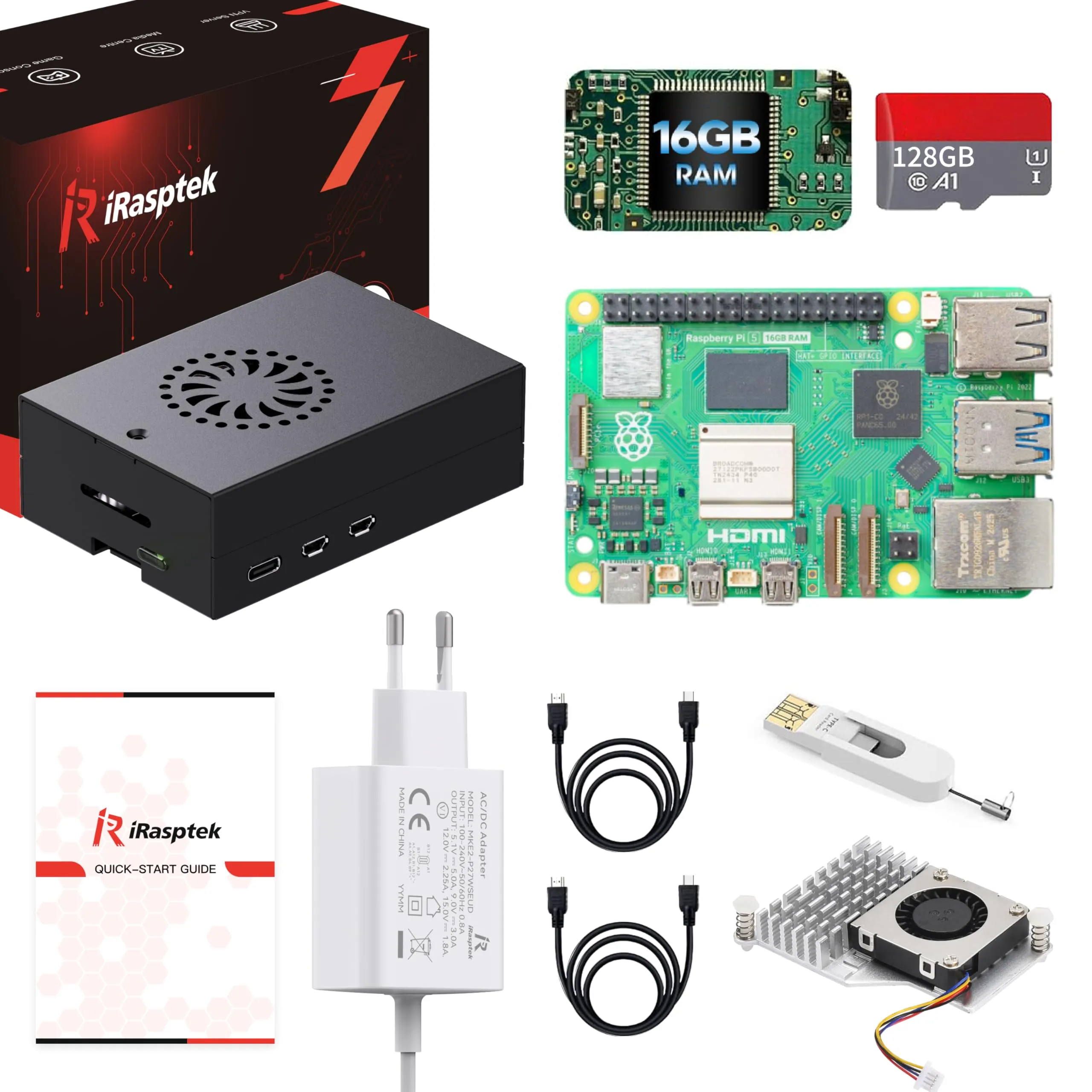 iRasptek Starter Kit per Raspberry Pi 5 16GB RAM - Edizione OS-Bookworm 128GB