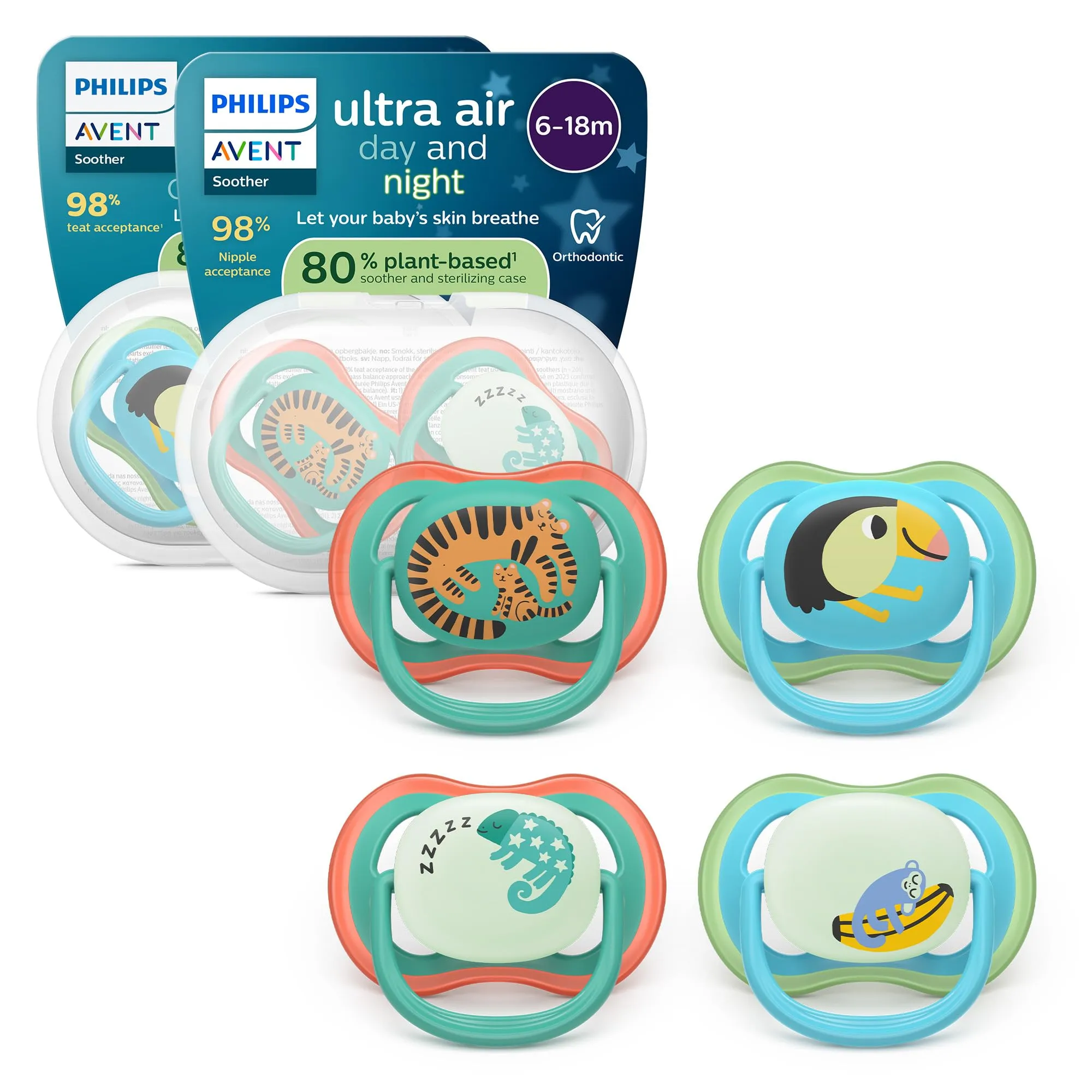 Philips Avent Ultra Air Day & Night Pacifiers 6-18 mesi - Confezione da 4