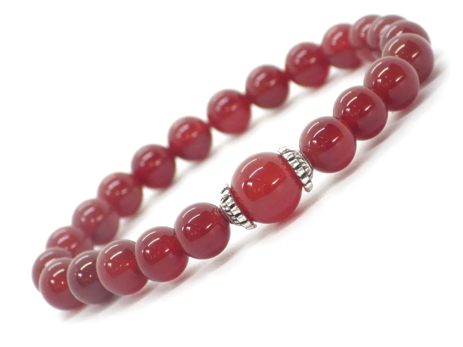 Bracciale Artigianale da Donna con Corniola Rossa e Perline Tibetane Argentate