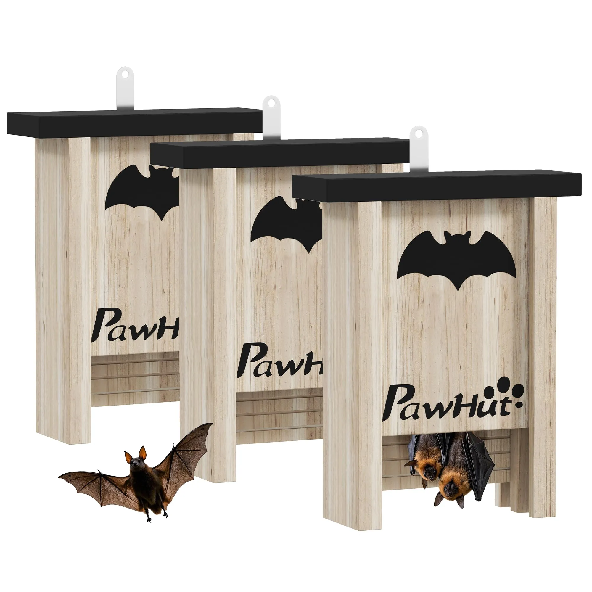 PawHut Set di 3 Casette per Pipistrelli in Legno di Abete