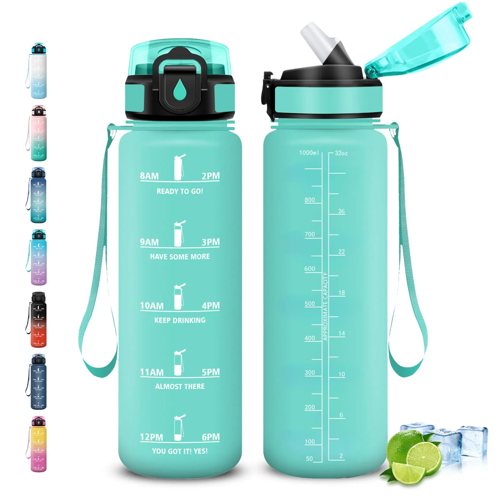 Grsta Borraccia da 1 Litro con Cannuccia e Slogan Motivazionali