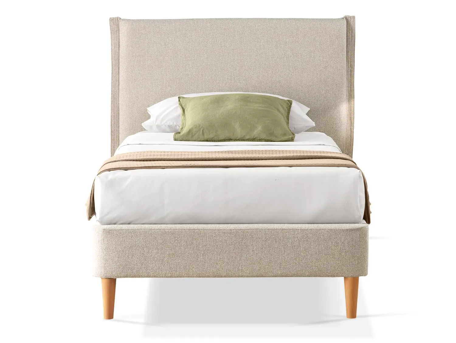 Letto Singolo Parigi in Tessuto Tortora con Doghe in Legno 90x200 cm