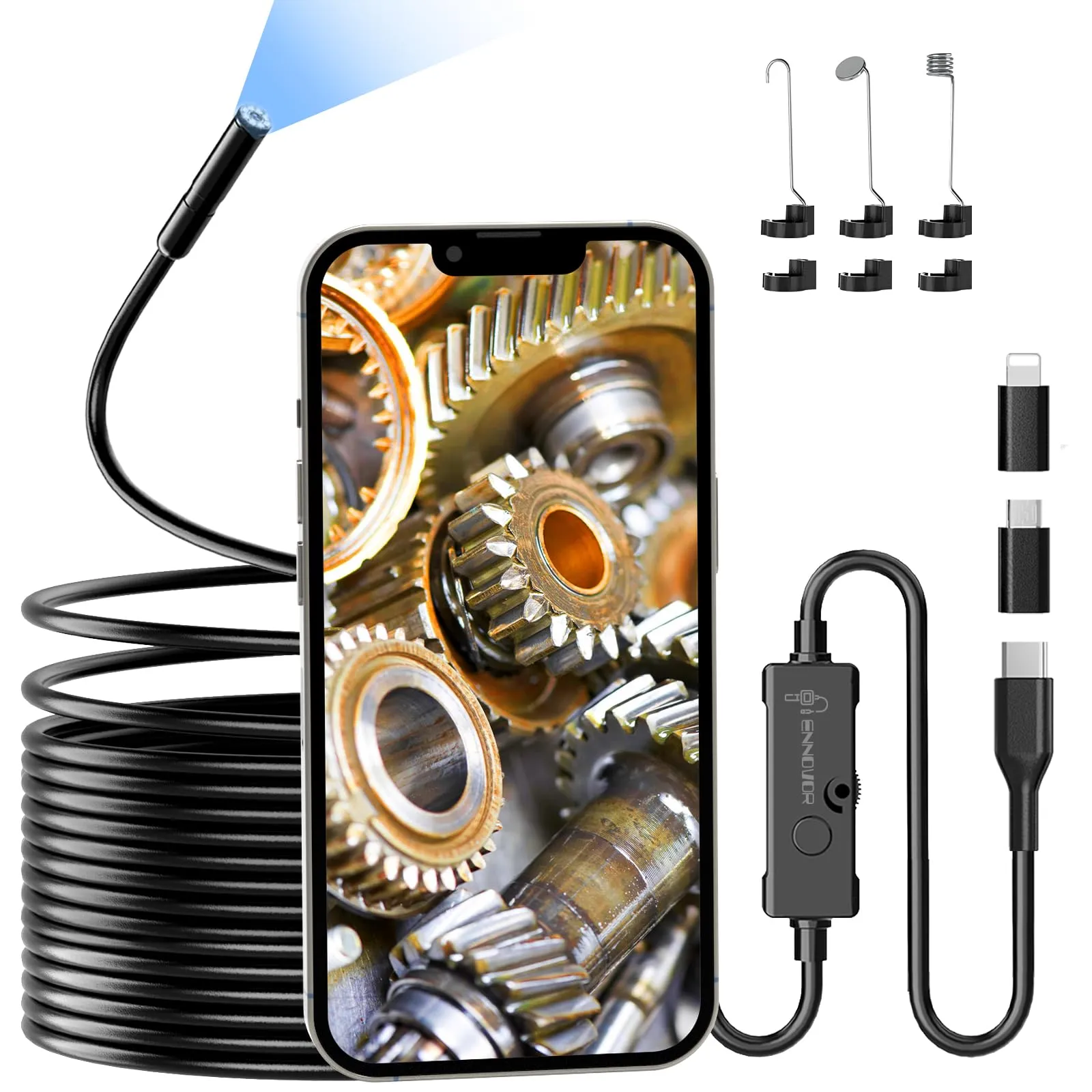 Endoscopio per Smartphone ENNOVOR 1920P HD con Cavo Semirigido da 5M