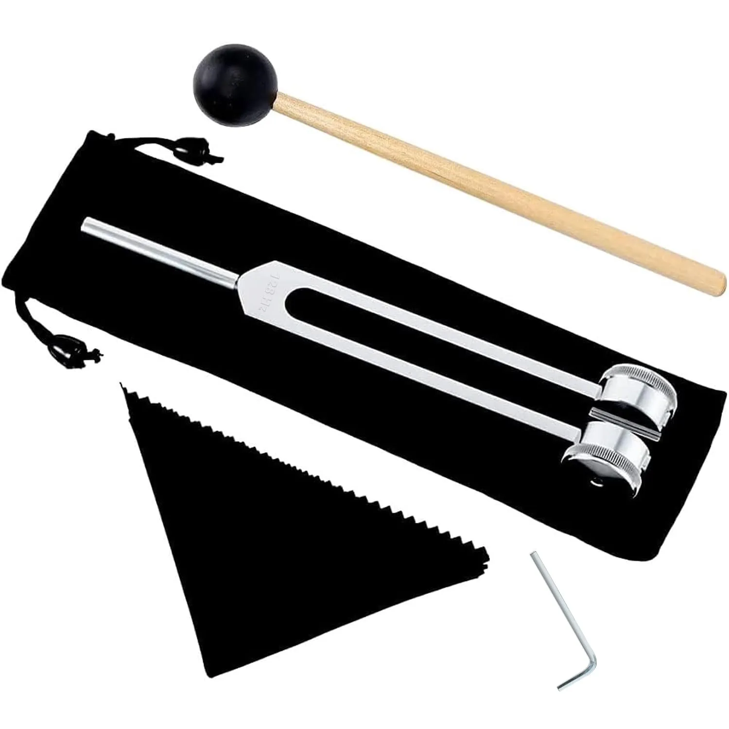 LATRAT Diapason 128 Hz in Lega di Alluminio Argento con Martello in Silicone e Accessori