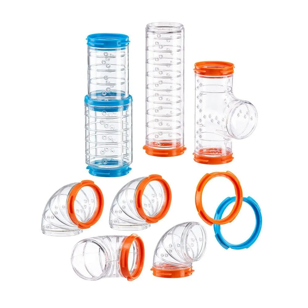 Ferplast Set Tubi Criceto, Accessori Gabbia per Criceti, Totale 9 pezzi, Tunnel Criceto Trasparenti con Fori di Aerazione, Curve e Raccordi Inclusi, KIT TUBE CURVE, Giochi per Criceti