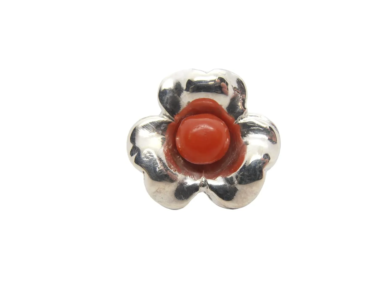 Spilla Fiore in Argento 925 con Corallo Rosso Naturale