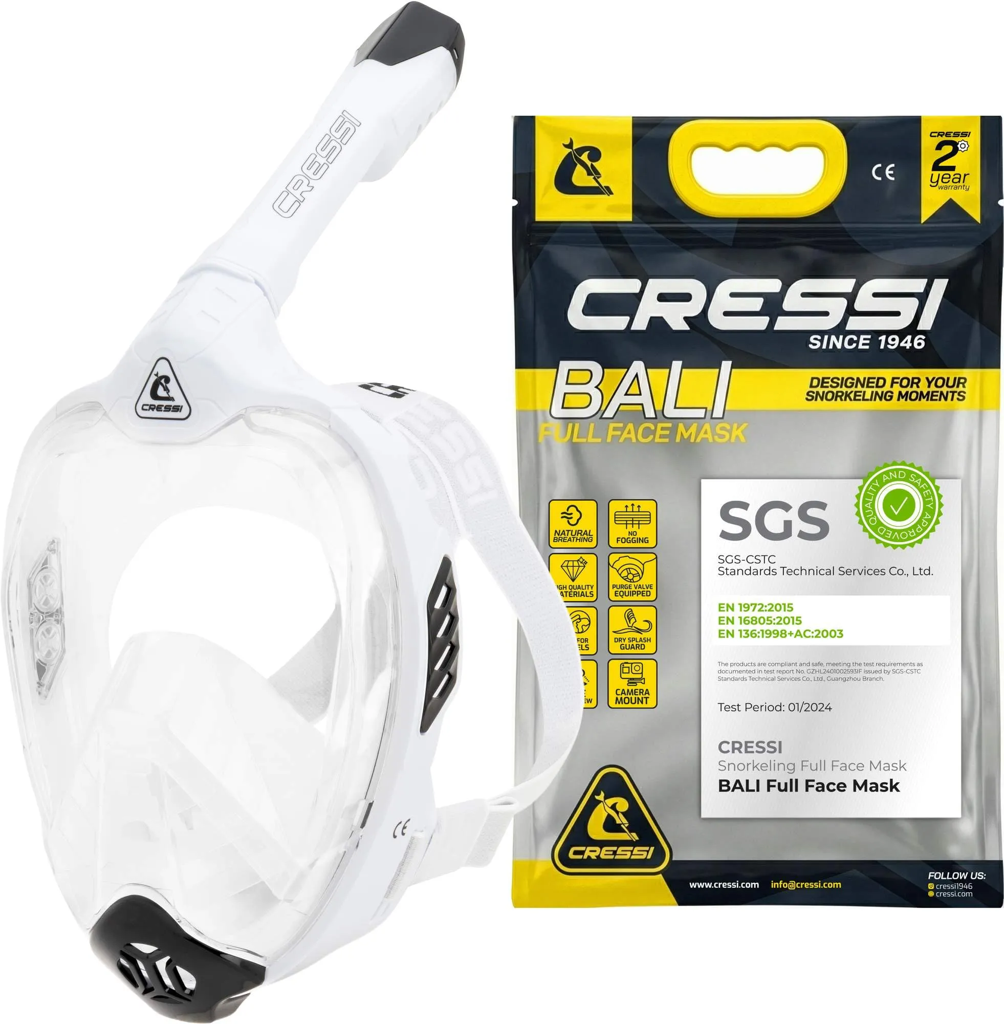 CRESSI Bali Full Face Mask White/Black S/M