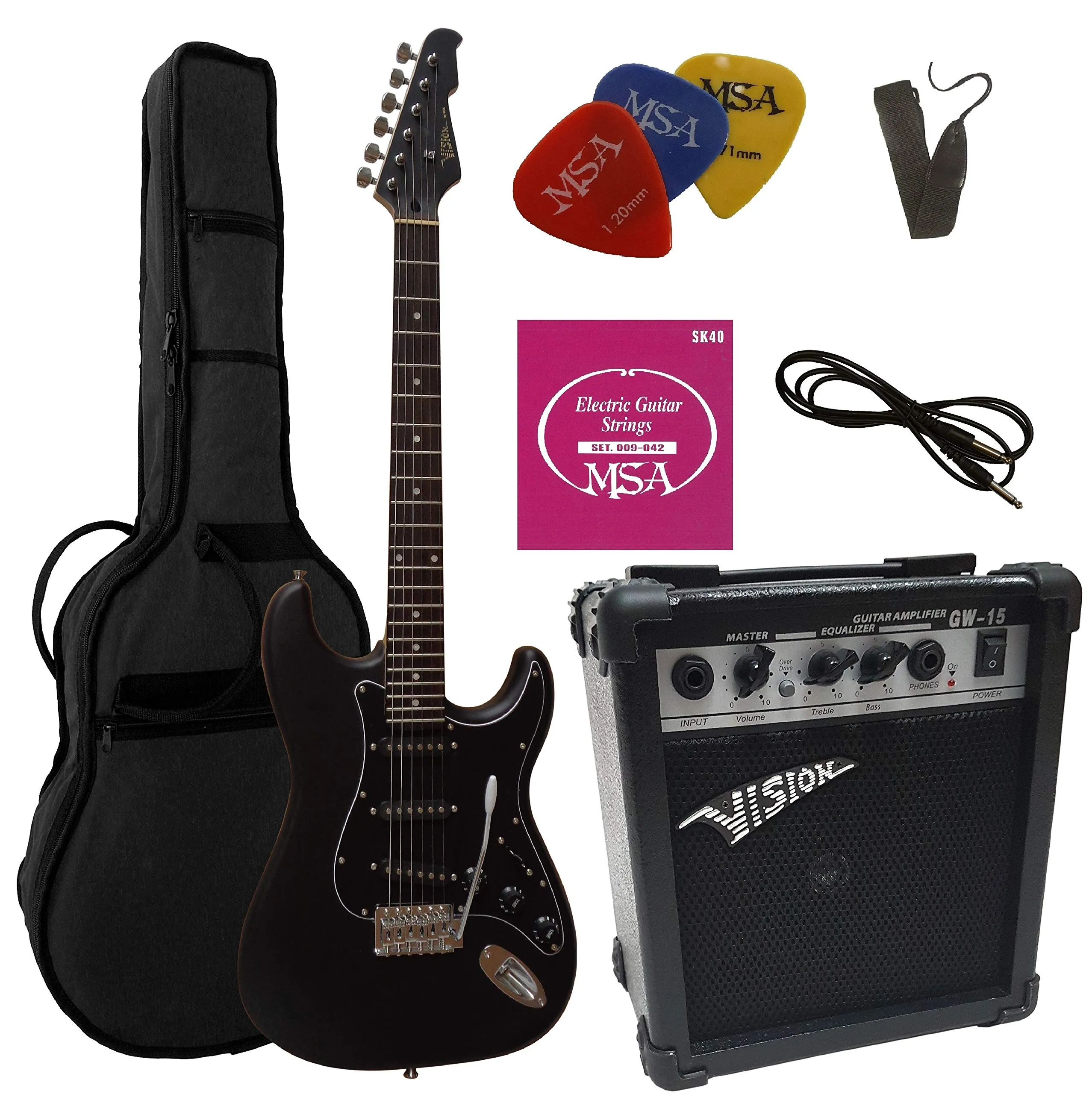 Chitarra Elettrica Nera Opaca Set Completo con Amplificatore 20W
