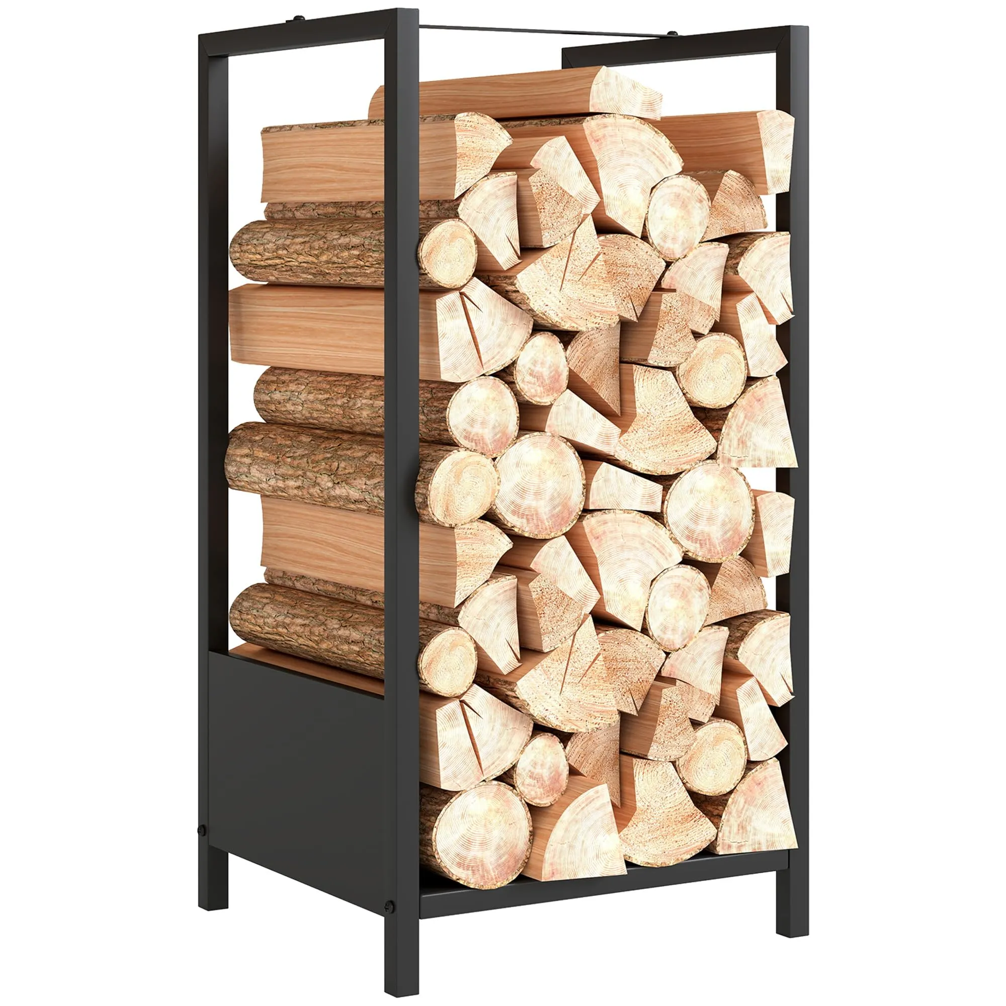 Outsunny Scaffale Portalegna in Acciaio Nero, Legnaia Moderna per Interno/Esterno 39x35x76cm