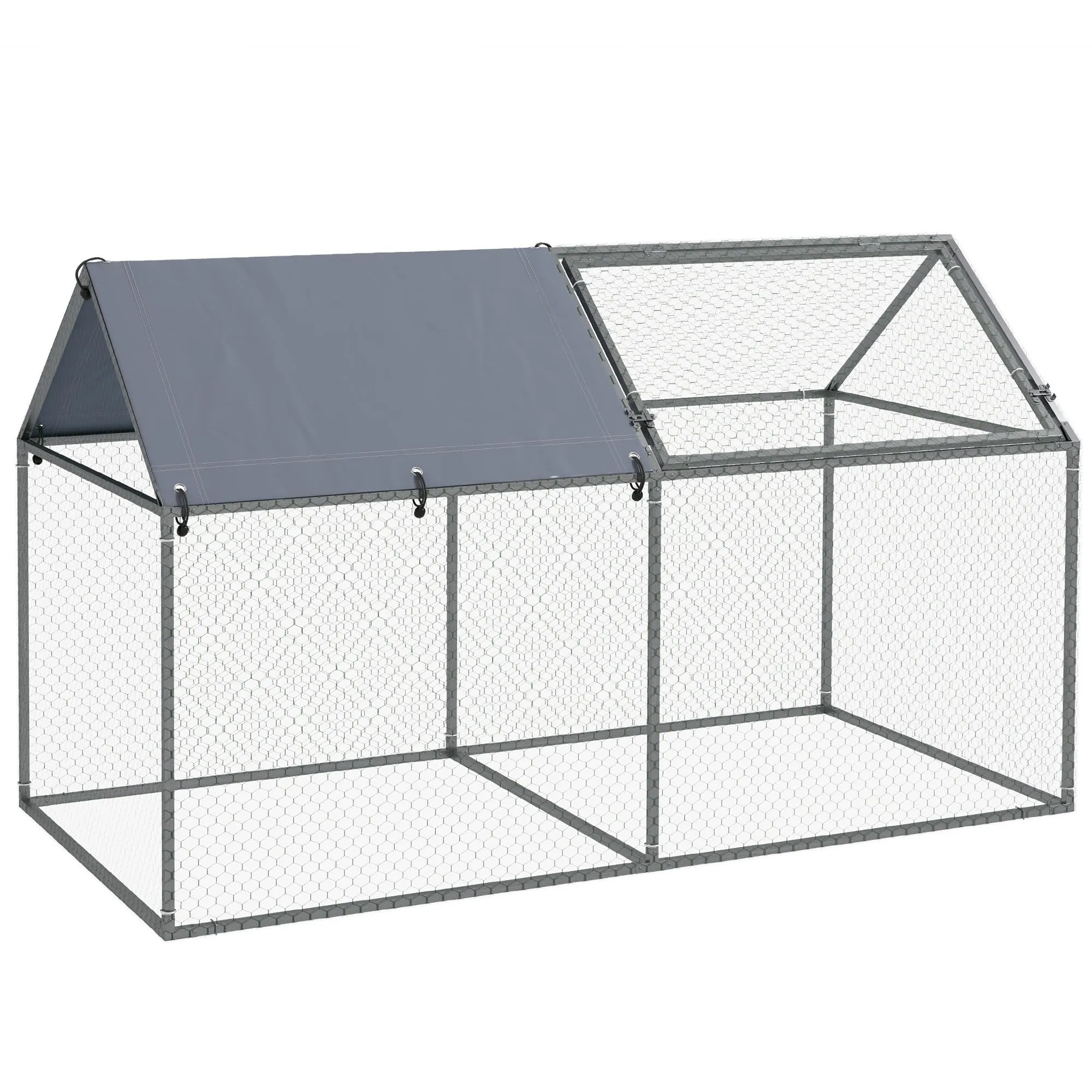 PawHut Gabbia per Animali con Tetto in Tessuto Oxford, 198x100x120 cm, Verde e Argento