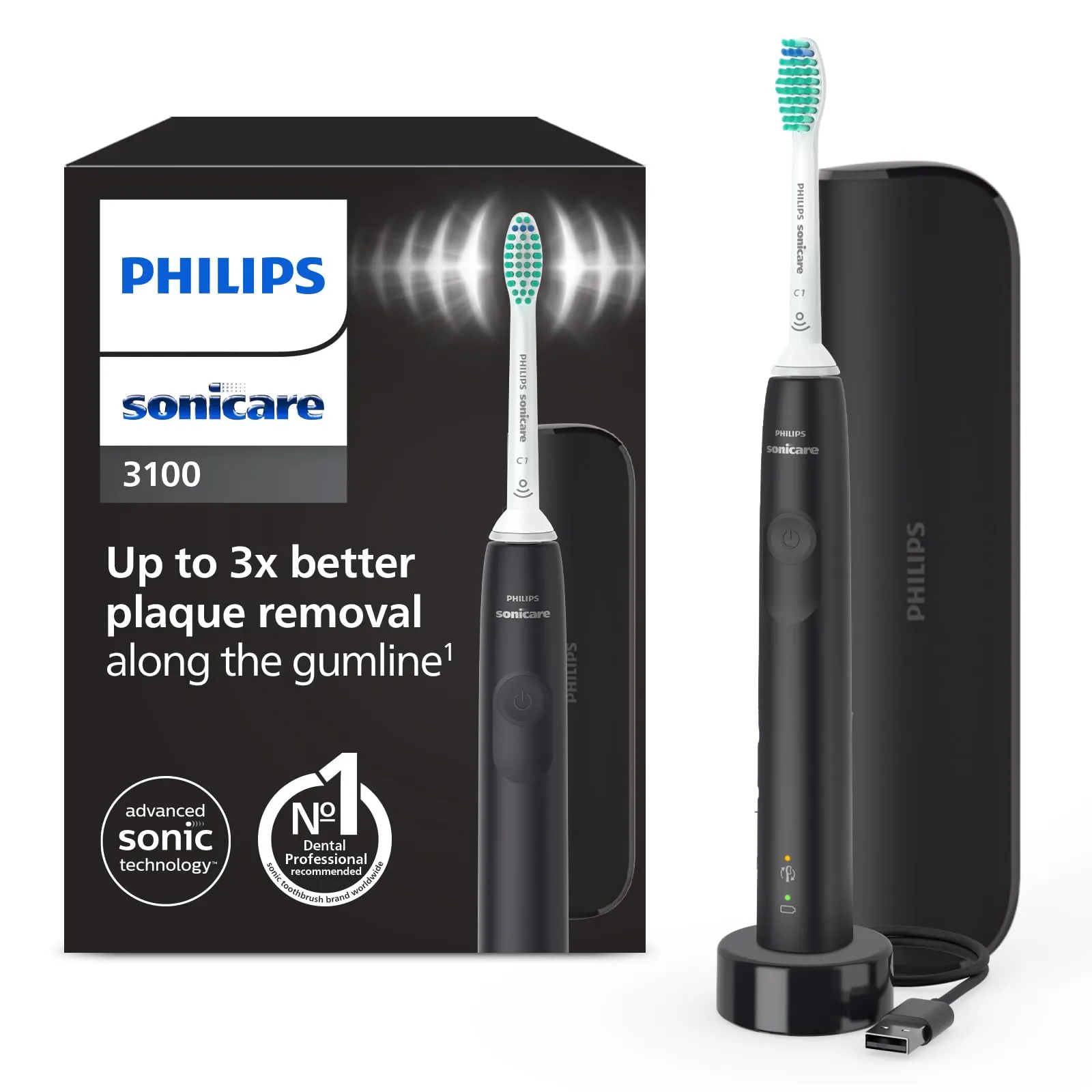 Philips Sonicare 3100 Spazzolino Elettrico Sonico Nero HX3673/14