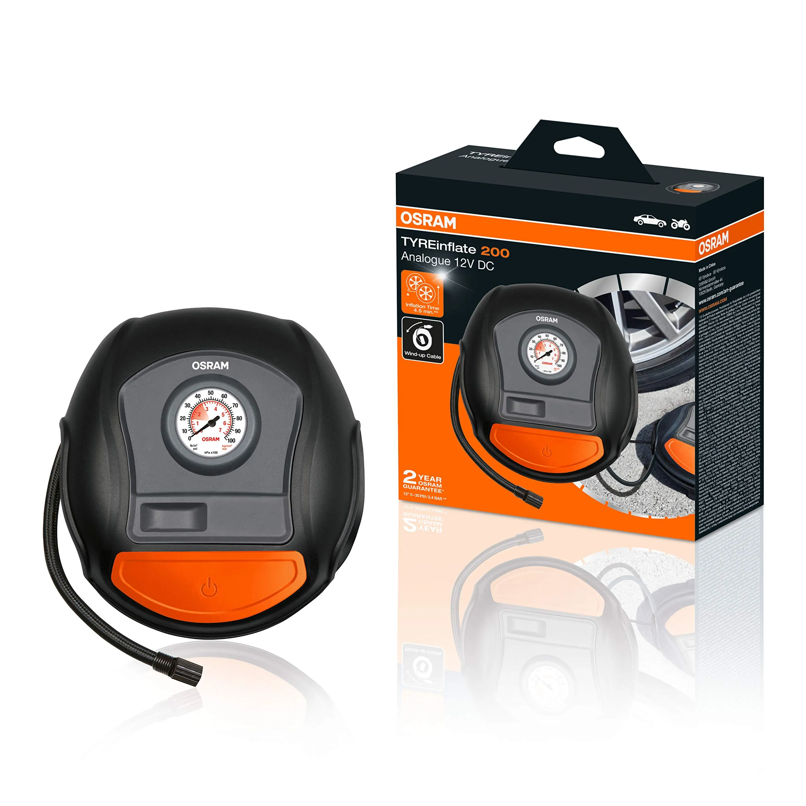 OSRAM OTI200 Tyreinflate 200 - Compressore Analogico Portatile per Auto