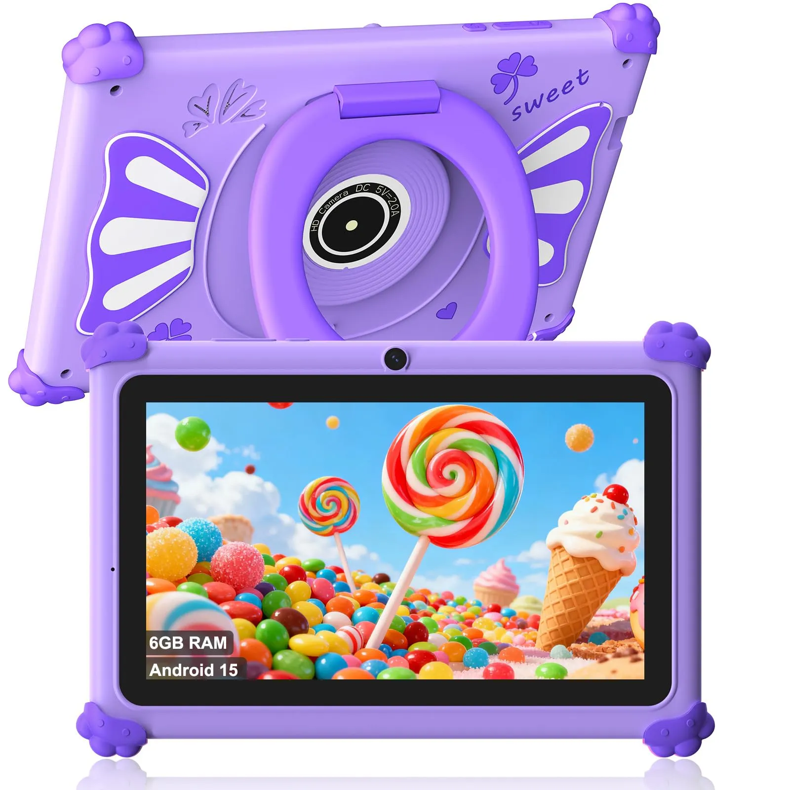 Tablet Bambini 7 Pollici Android 15 Ascrecem con WiFi6 e Controllo Parentale (Viola)