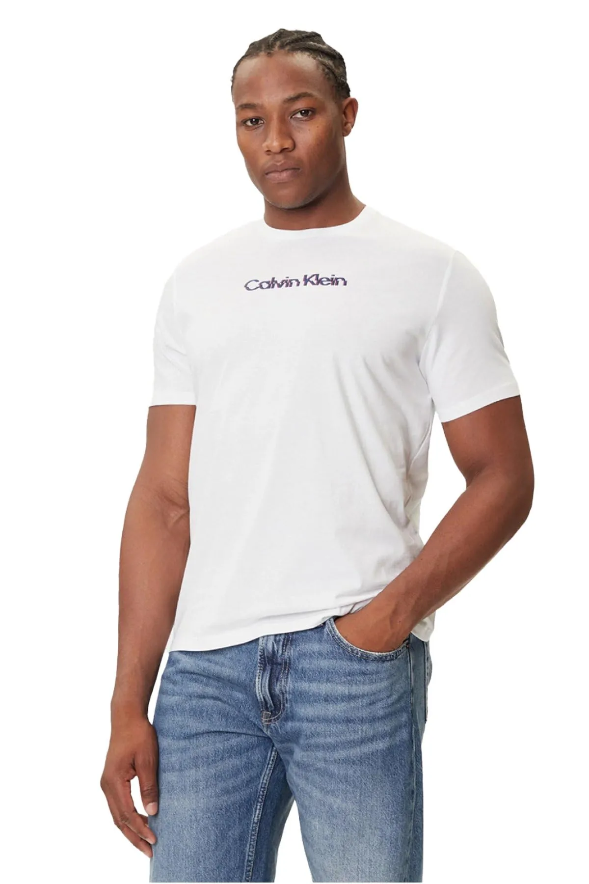 Calvin Klein T-shirt Uomo Glitched Logo Classic Tee Bianco