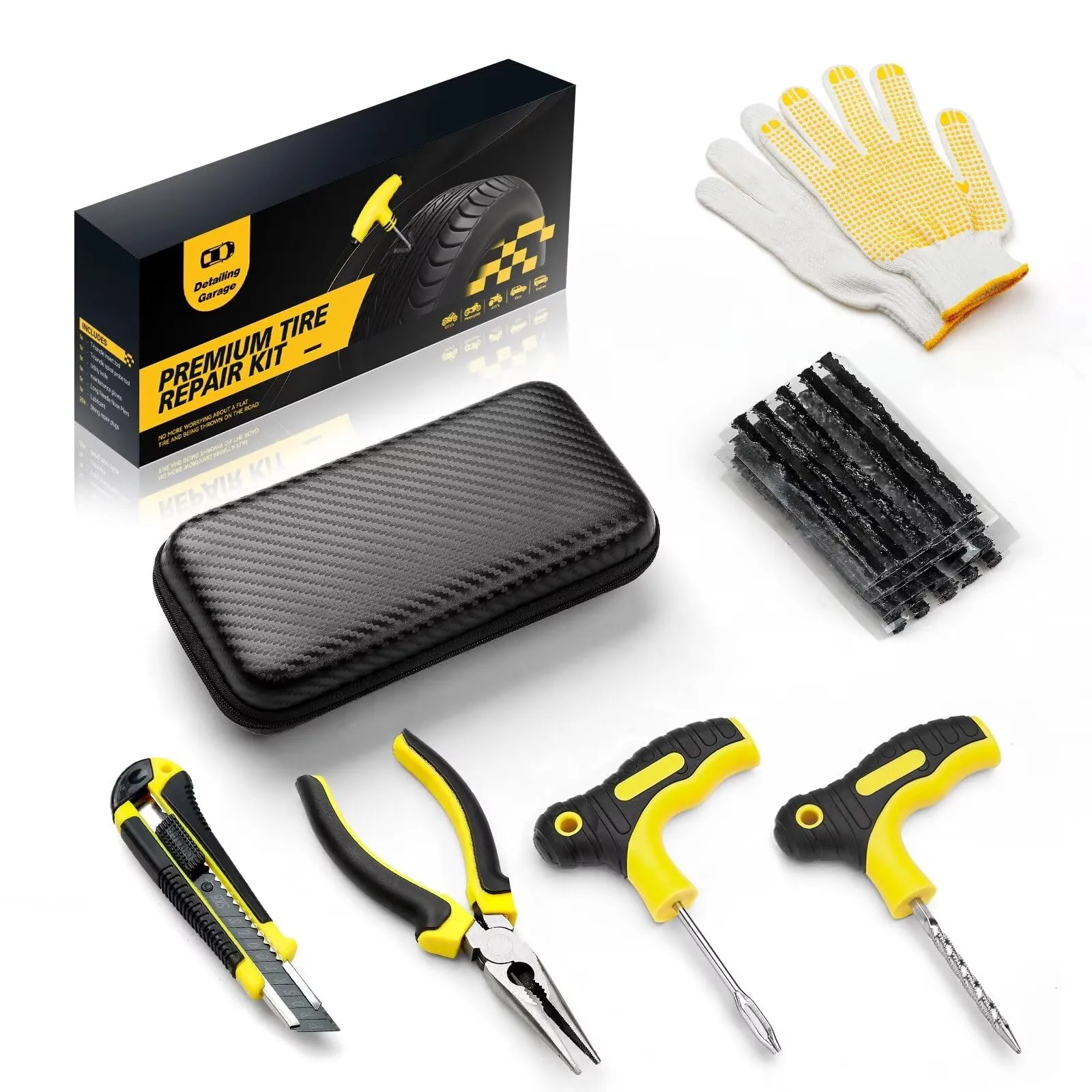 Kit di riparazione pneumatici 27 pezzi con custodia