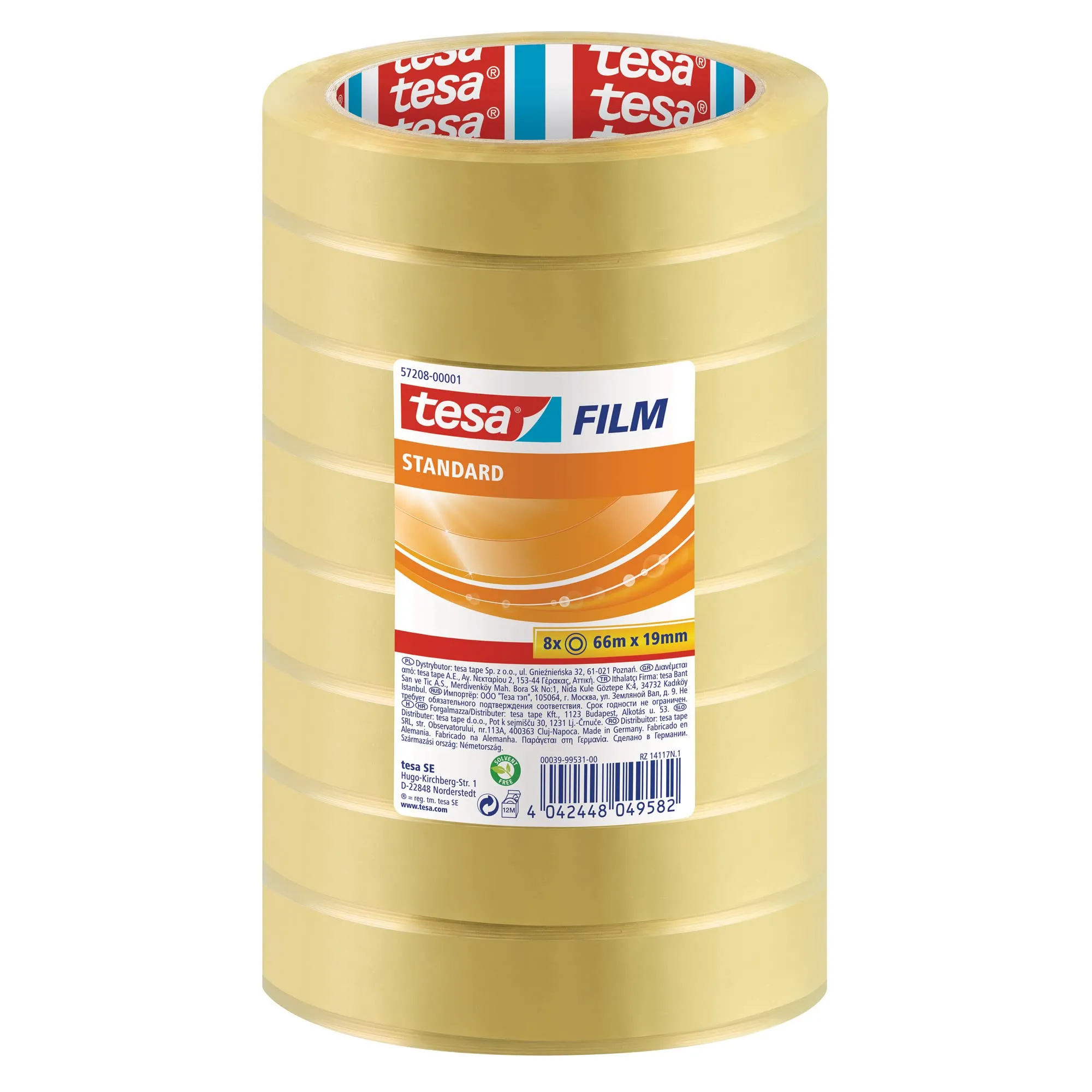 Tesafilm Standard - Nastro Adesivo Trasparente Multiuso 66m x 19mm - 8 Rotoli