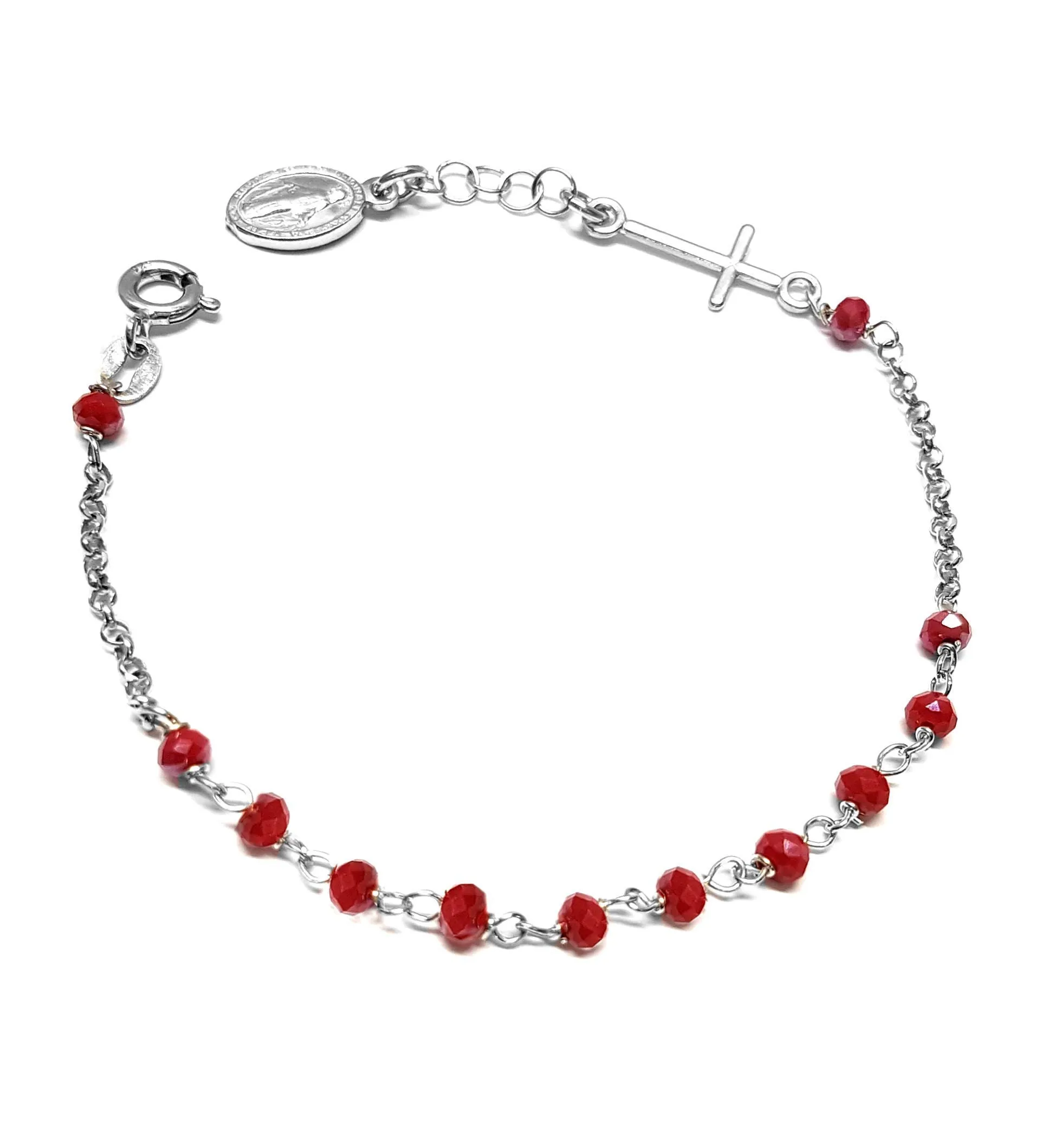 Bracciale Rosario Argento 925 Pietre Rosse - Linea Italia Gioielli