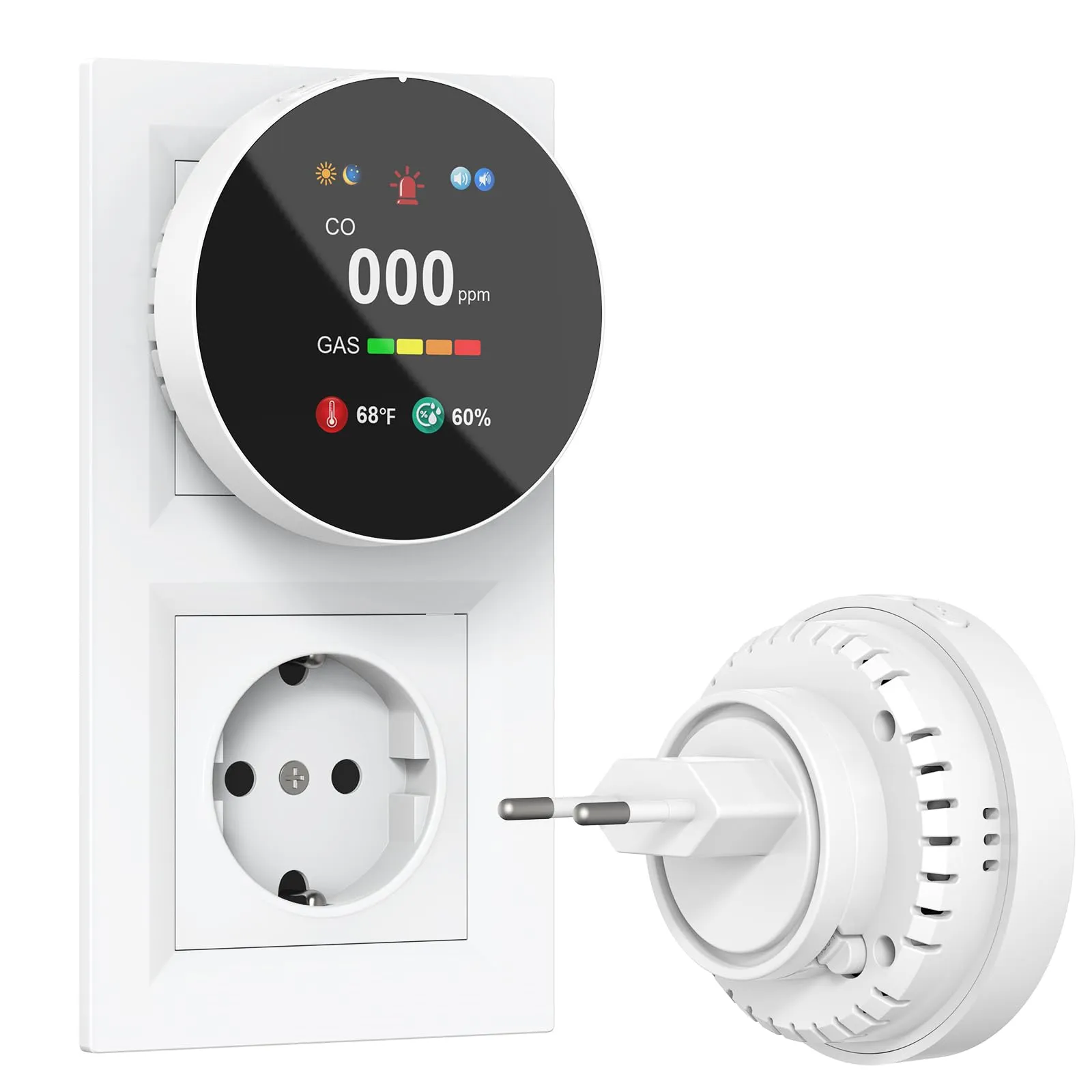 CHZHVAN Rilevatore Gas e Monossido di Carbonio 4-in-1 Plug-in