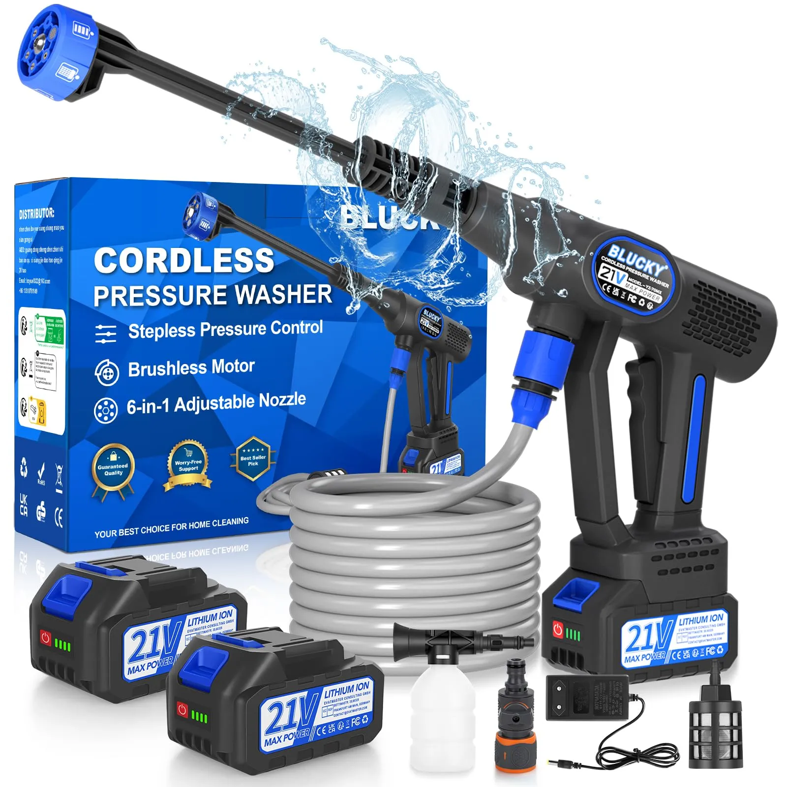 Idropulitrice a Batteria Portatile con Ugello 6 in 1 e Pressione Regolabile