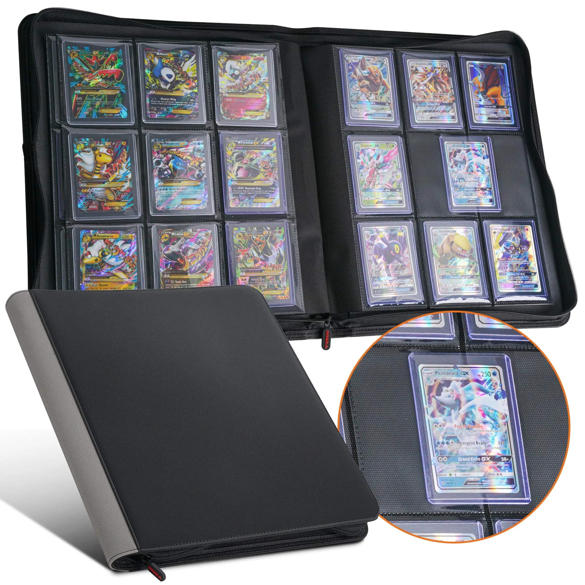 PREZA Toploader Binder - Raccoglitore per Top Loader con Capacità di 216 Top Loader - Raccoglitore a 9 Tasche - Custodia Protettiva per Carte da Gioco (Nero)