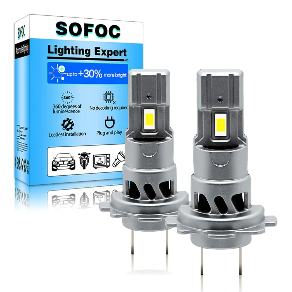 SOFOC H7 Lampadina LED Auto 7000LM, Kit 2 Lampade, Bianco 6000K, Ventola Raffreddamento, 11V-48V, Canbus Error Free