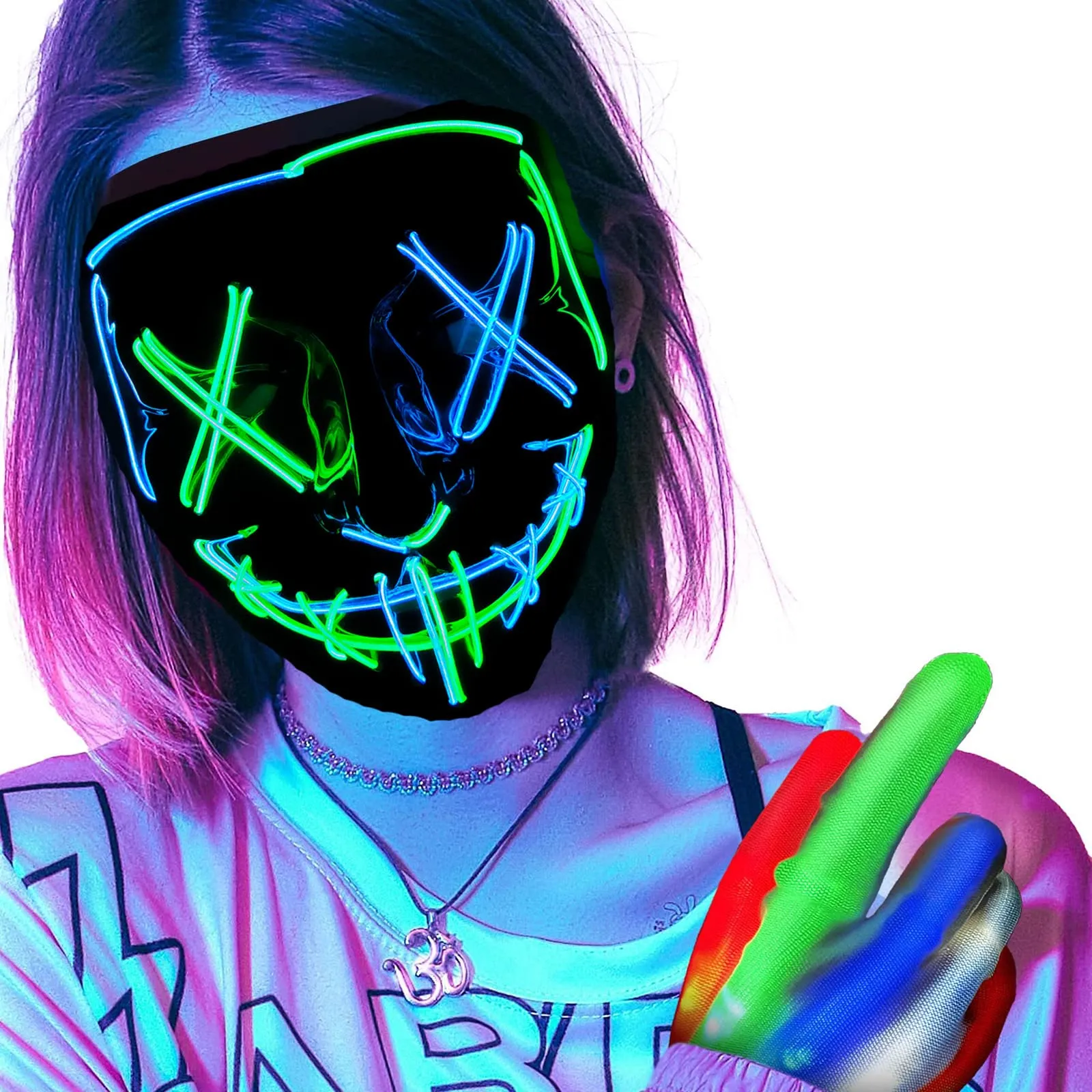 Funjoyz Maschera di Halloween Purge a LED con 3 Effetti di Luce