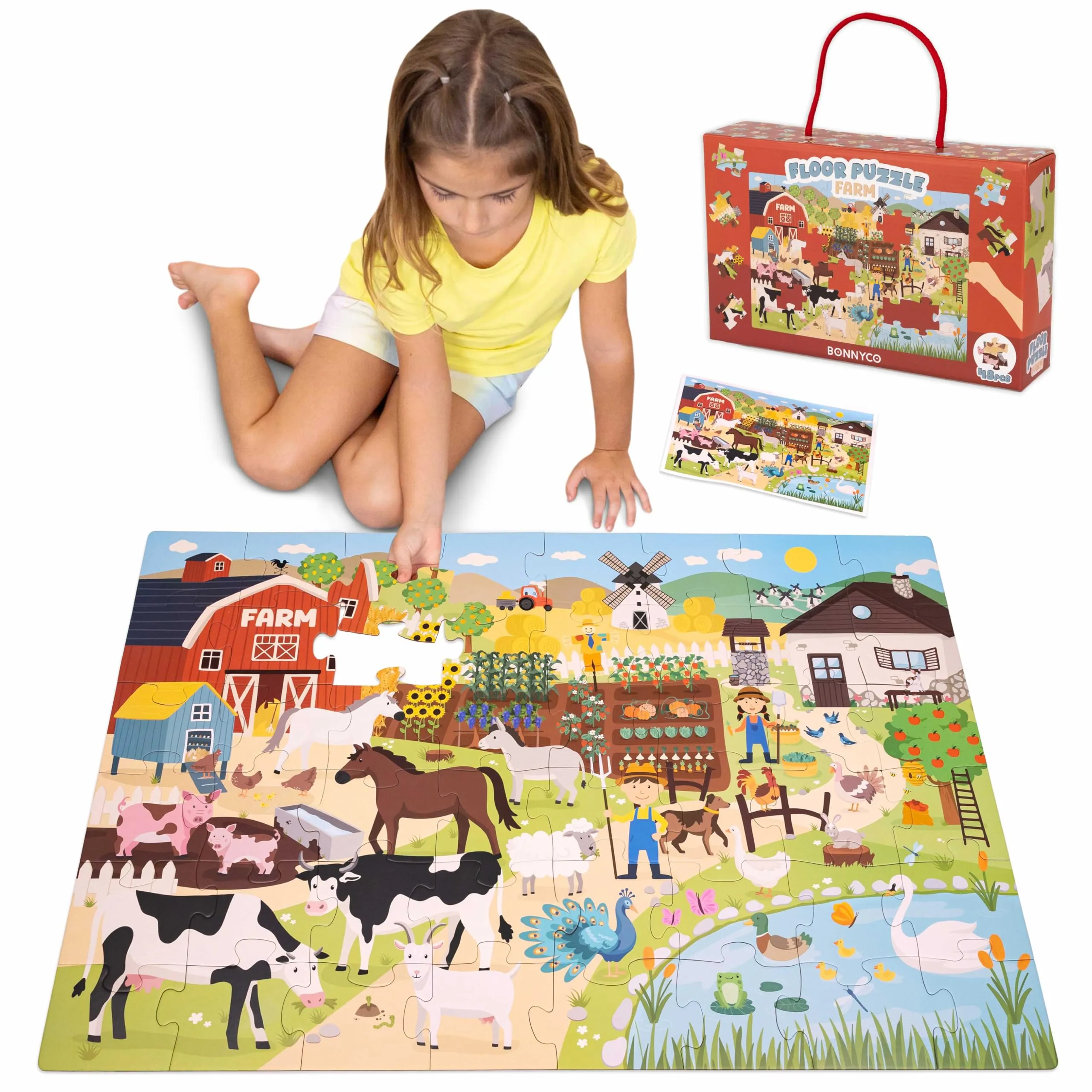 BONNYCO Puzzle Bambini XXL Animali della Fattoria 48 Pezzi Grandi