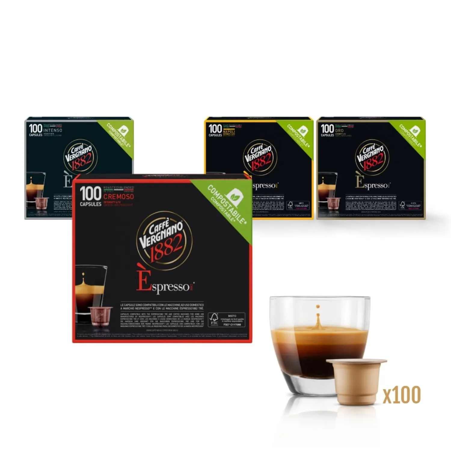 Caffè Vergnano Espresso 1882 - 100 Capsule Compostabili Compatibili Nespresso