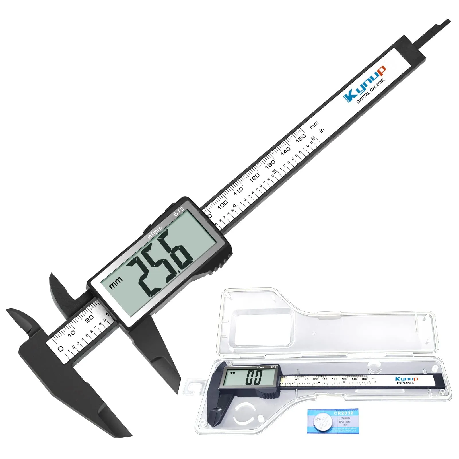 Kynup Calibro Digitale di Grande Schermo LCD, Strumento di Misurazione Della Calibro da 150 mm, conversione Pollice/Millimetro, Calibro di Vernier digitale leggero, Calibro in Fibra di Carbonio