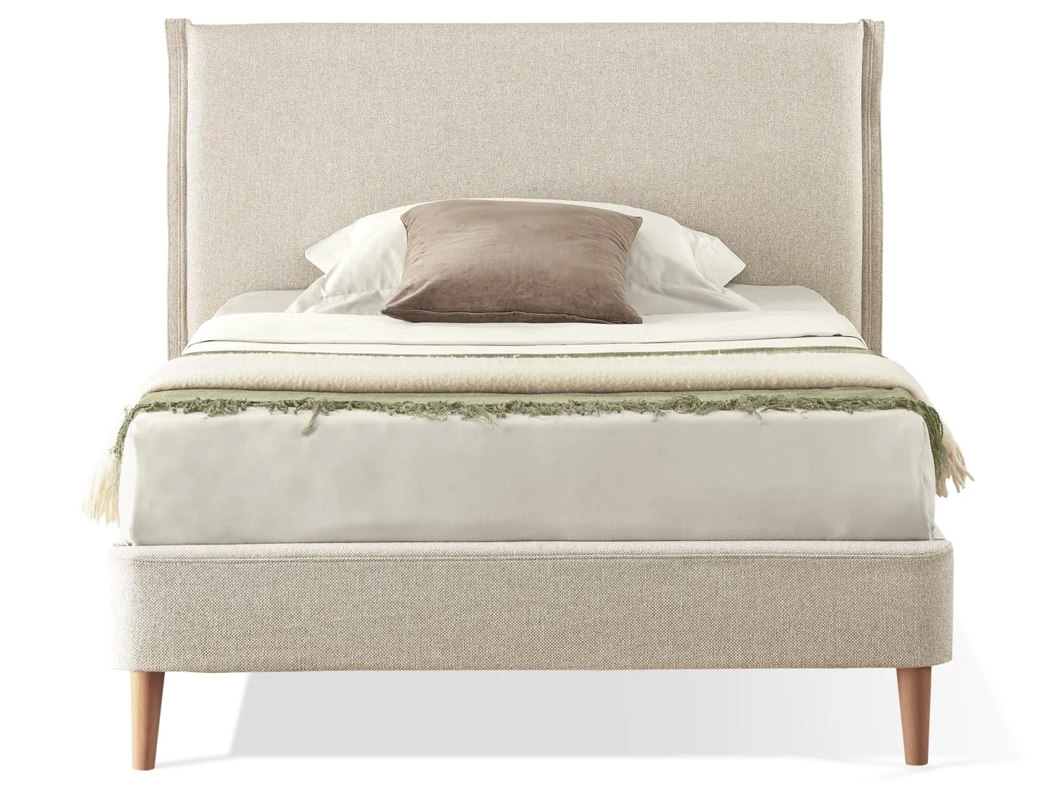 Letto Piazza e Mezza Parigi in Tessuto Beige con Doghe in Legno - Evergreenweb