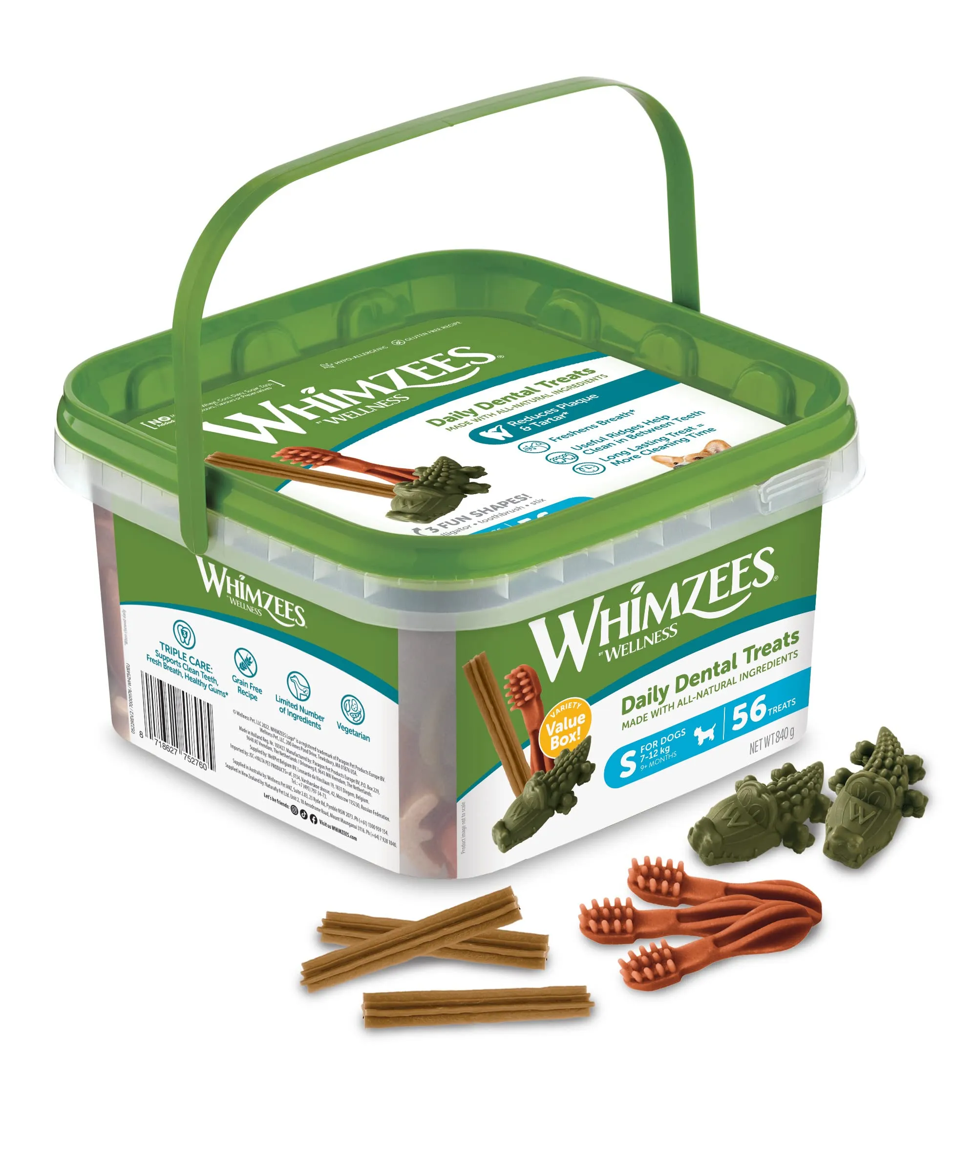 WHIMZEES By Wellness Box varietà, Figure Miste, Gli Stick Dentali per Cani di Piccola Taglia (7-12kg), Ingredienti Naturali, Senza Cereali, 56 Pezzi, Taglia S