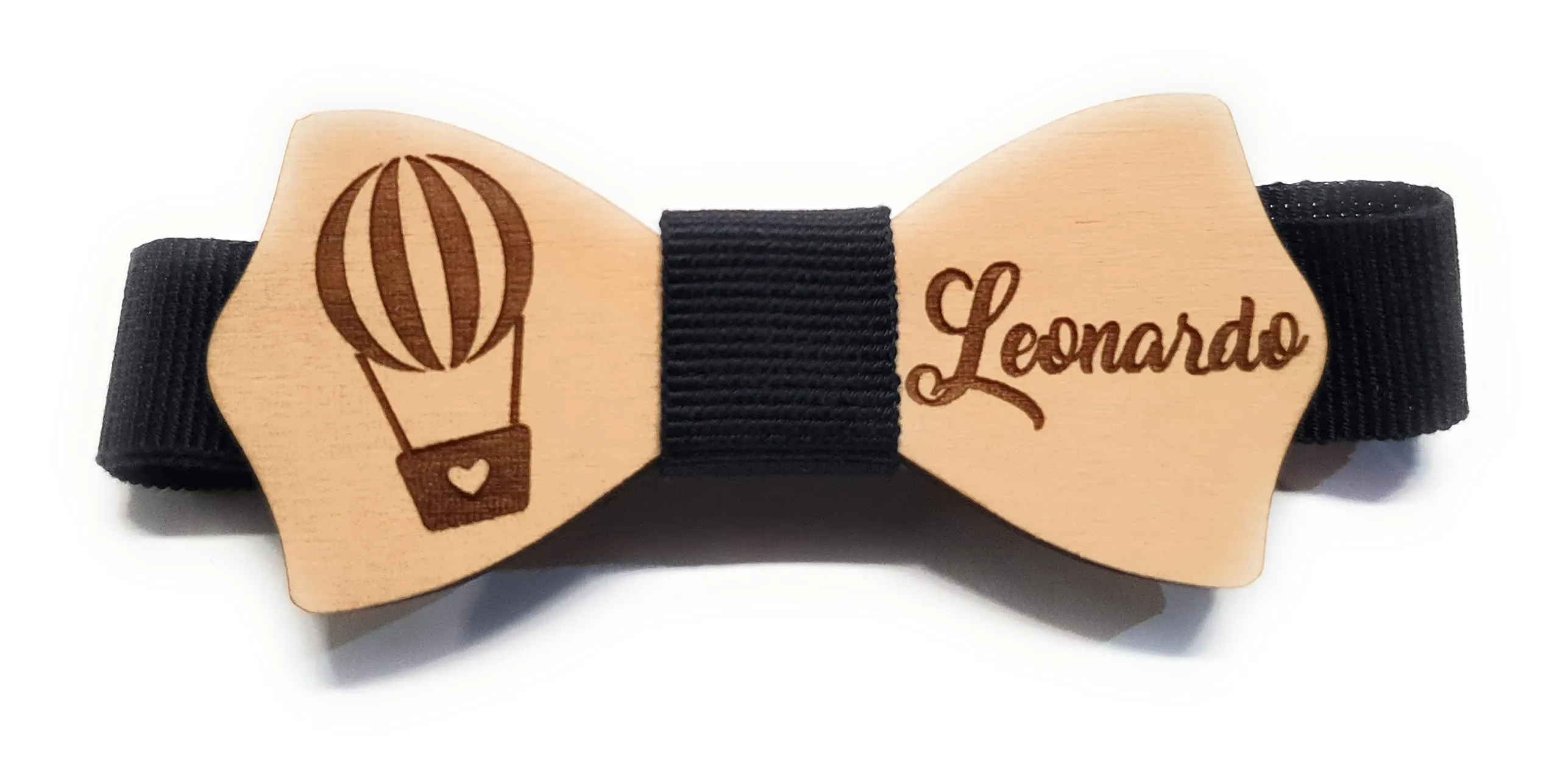 Papillon in legno personalizzato con nome e mongolfiera - Battesimo, Comunione, Compleanno