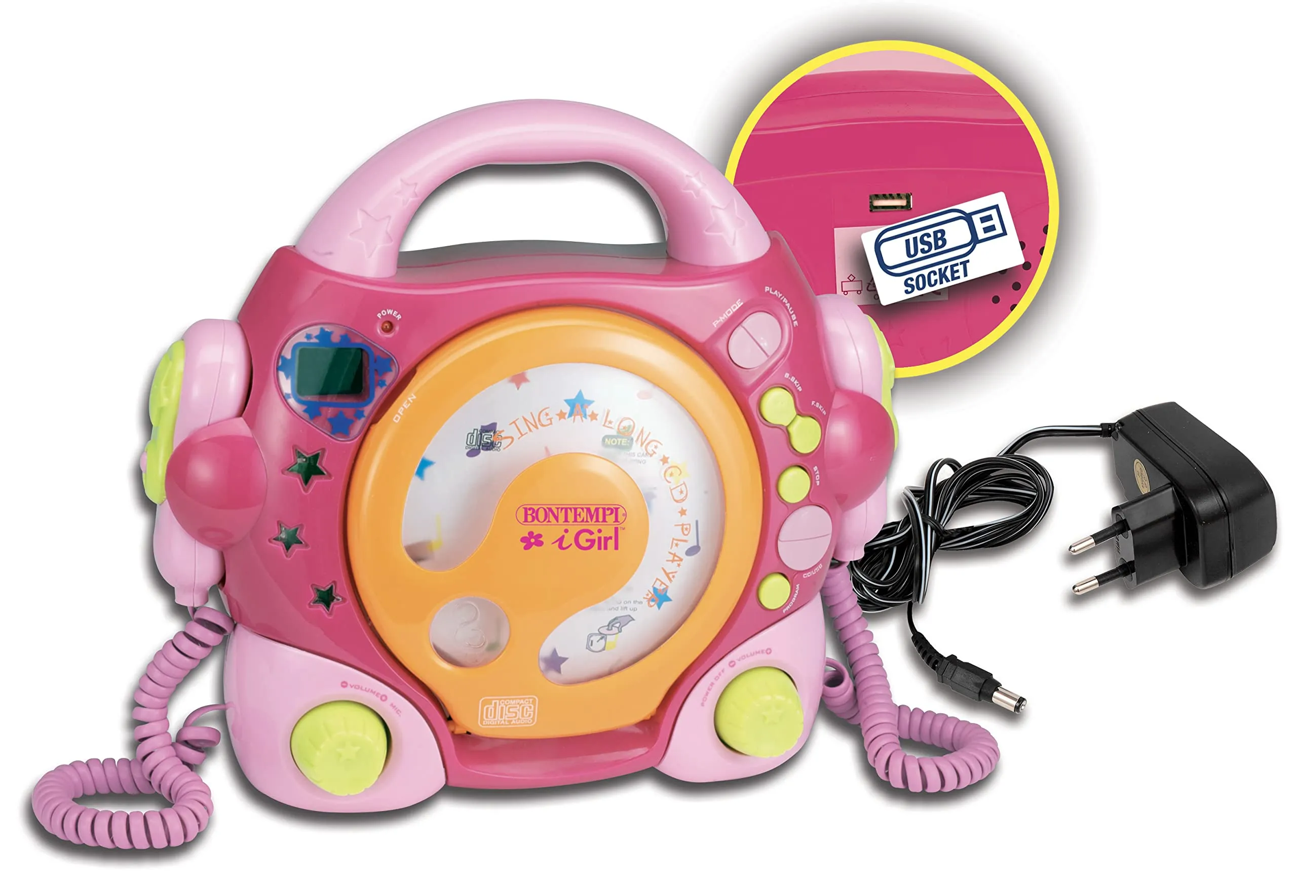 Bontempi 43 9972 - Lettore CD Sing-a-Long con 2 Microfoni e Porta USB