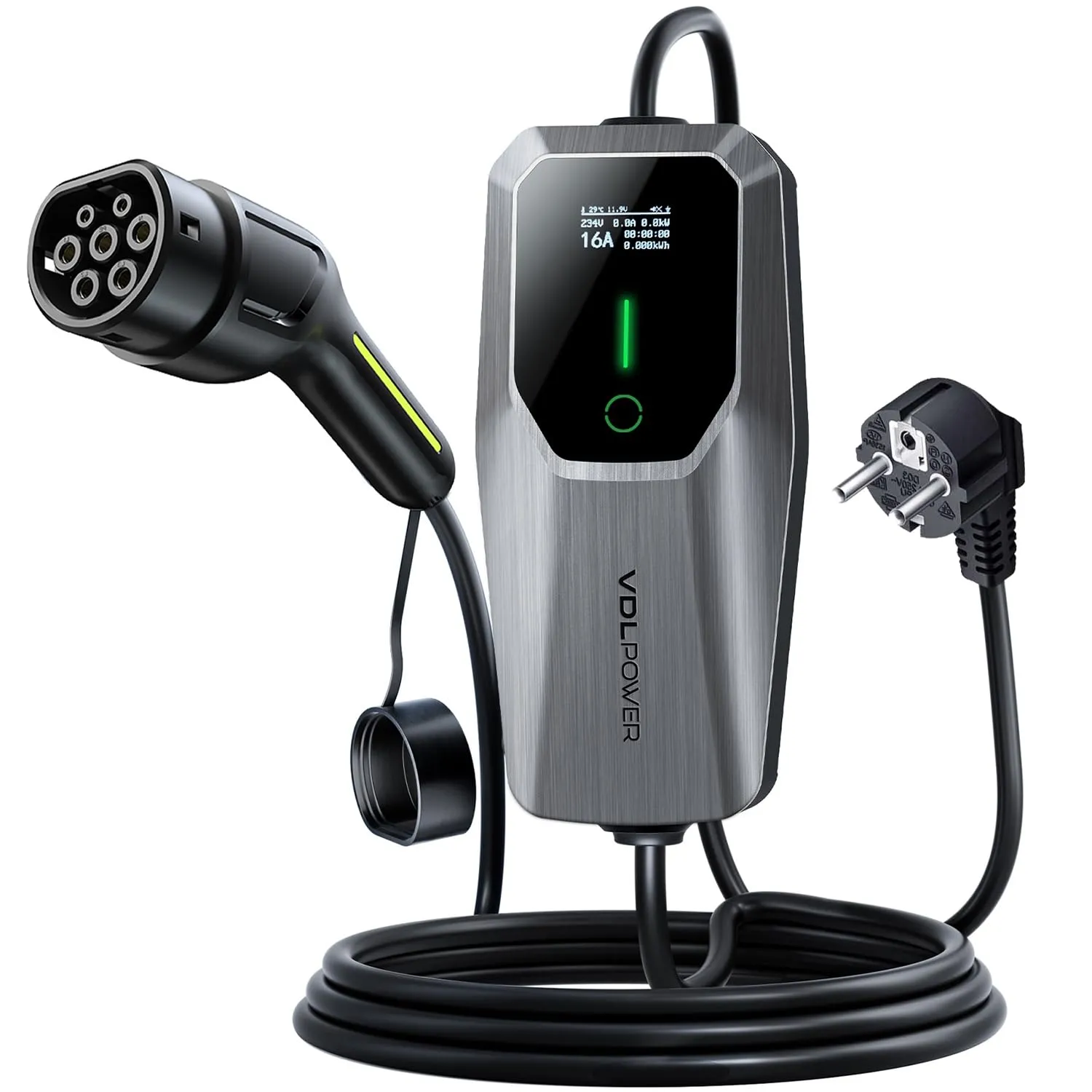 VDL POWER EC11 - Colonnina di Ricarica per Auto Elettriche 3.6KW con Cavo Tipo 2 e Spina Schuko