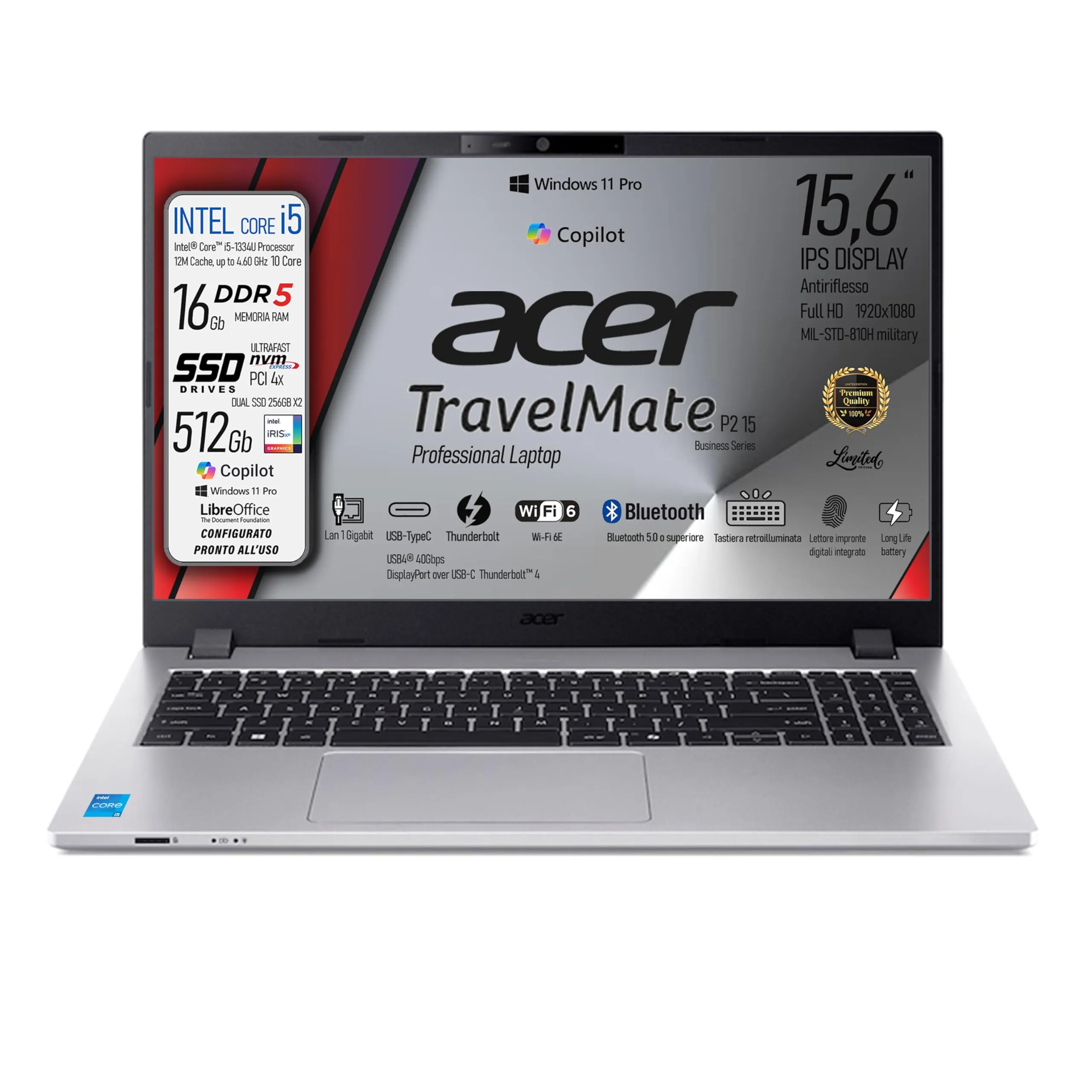 Acer Aspire 5 Ryzen 5 - Notebook 15.6" FHD, Win11 Pro, Tastiera Retroilluminata