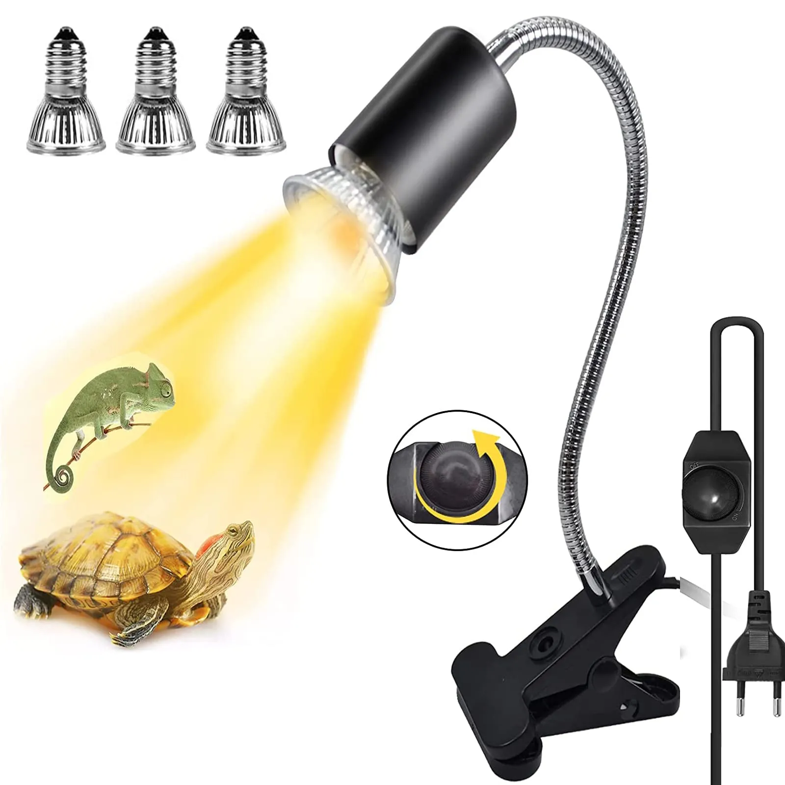 JOOVCC Lampada Riscaldante per Rettili UVA UVB con Morsetto Girevole